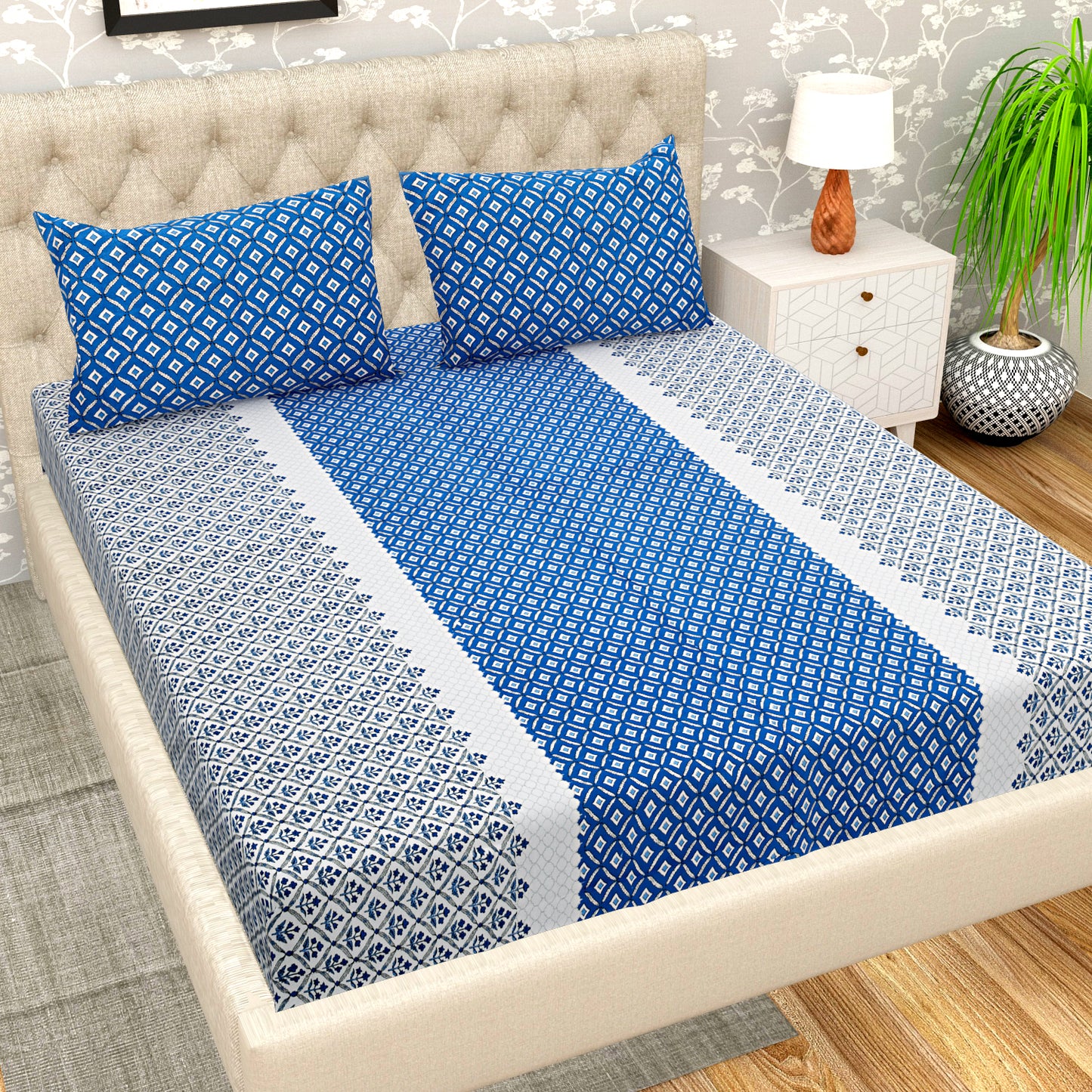 108 X 108 inch Super King Size 100% Cotton Bedsheet for Double Bed with Pillow Cover Gift Or Decor