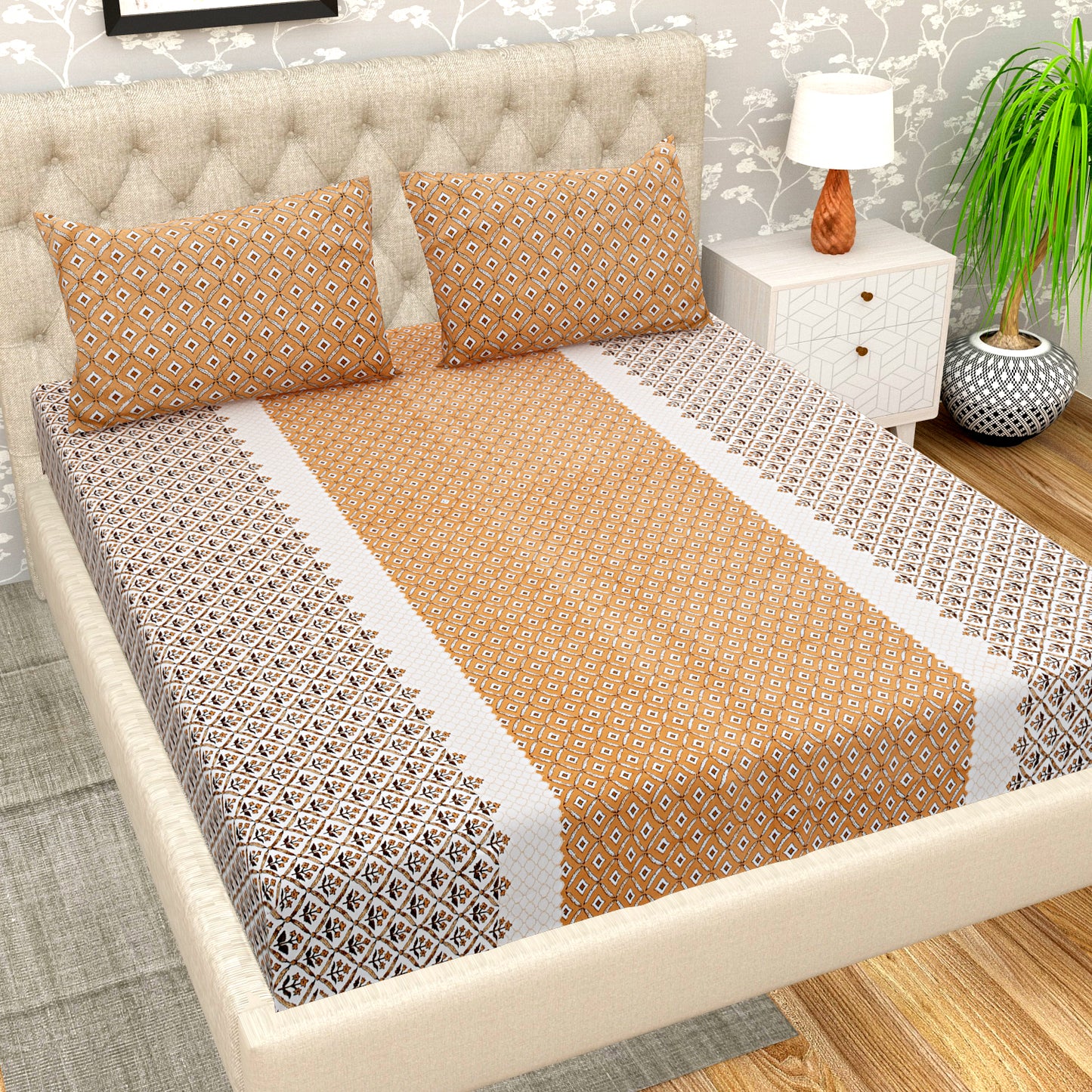 108 X 108 inch Super King Size 100% Cotton Bedsheet for Double Bed with Pillow Cover Gift Or Decor