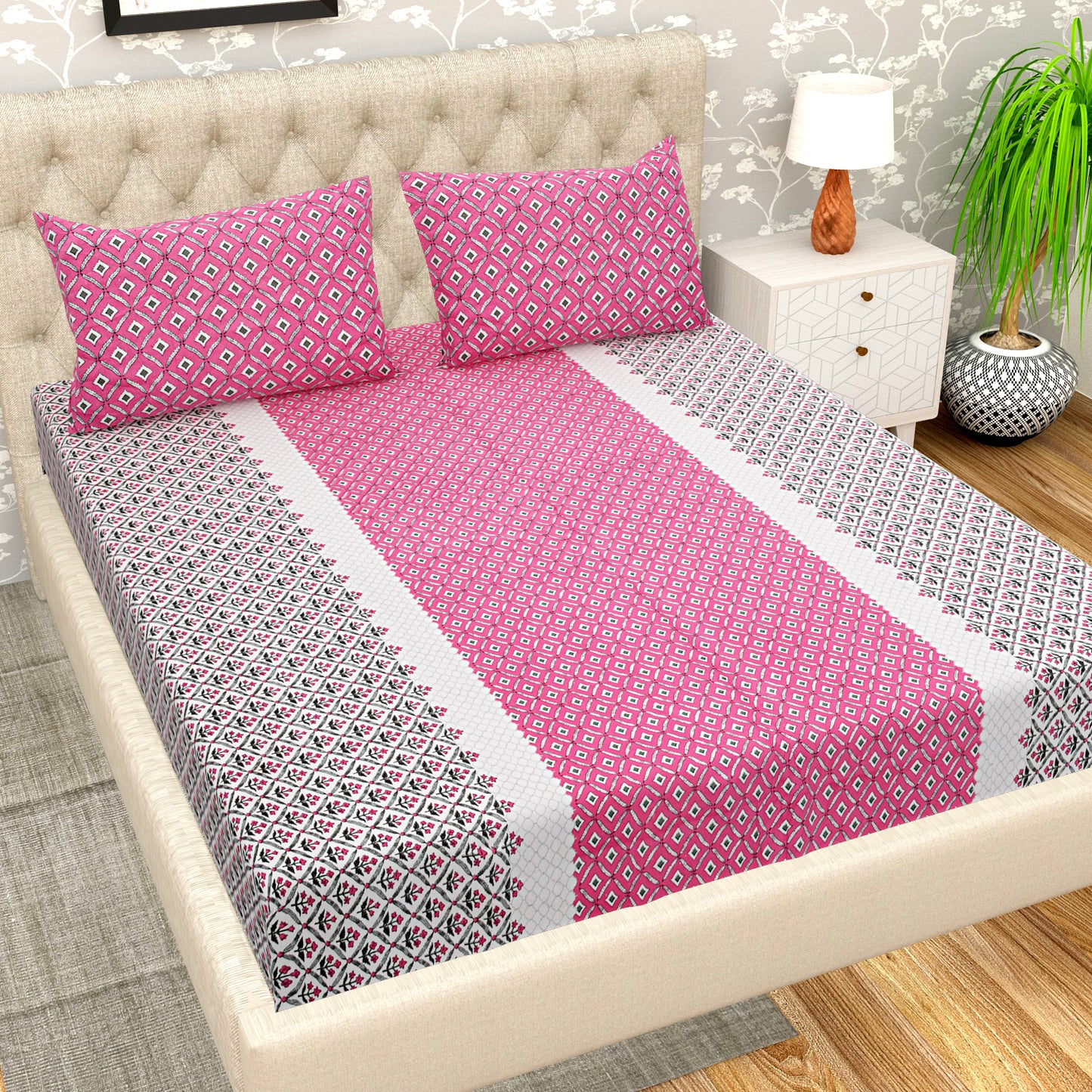 108 X 108 inch Super King Size 100% Cotton Bedsheet for Double Bed with Pillow Cover Gift Or Decor