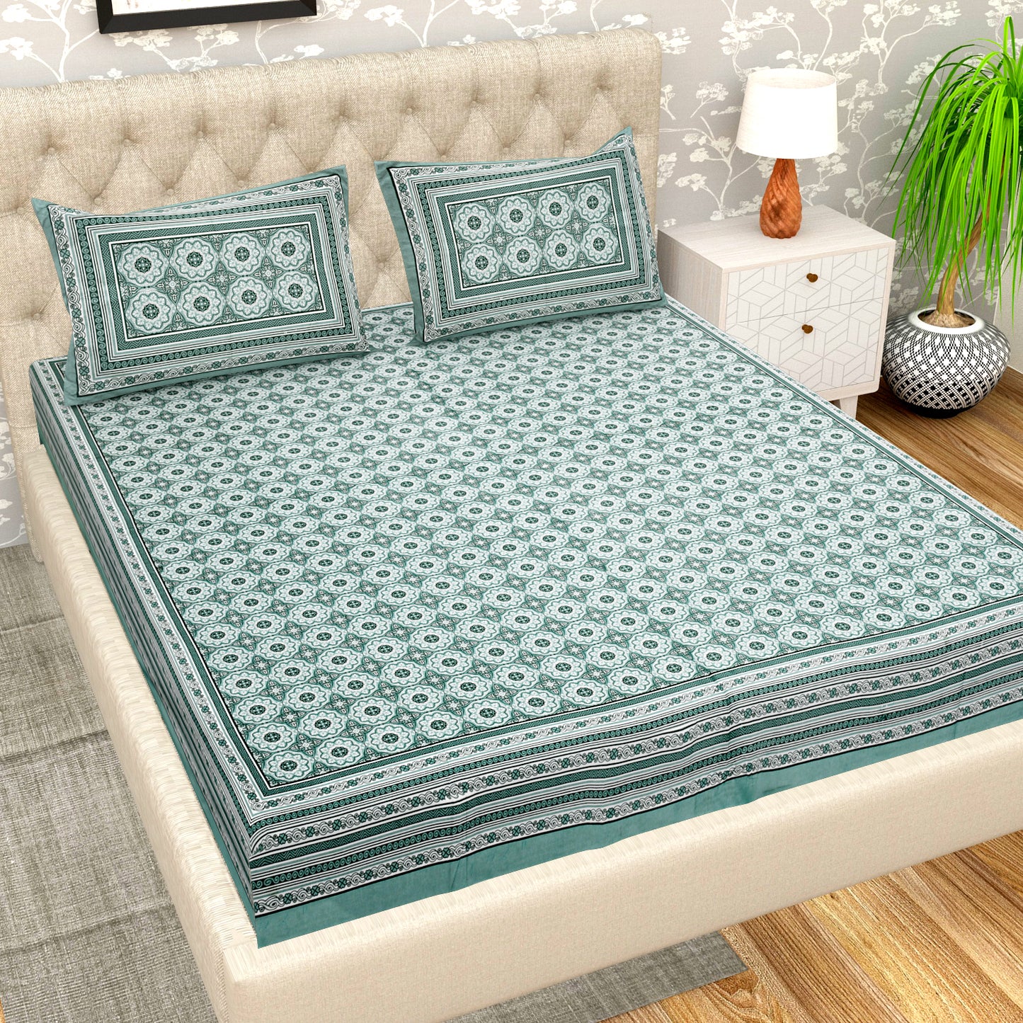 108 X 108 inch Super King Size 100% Cotton Bedsheet for Double Bed with Pillow Cover Gift Or Decor