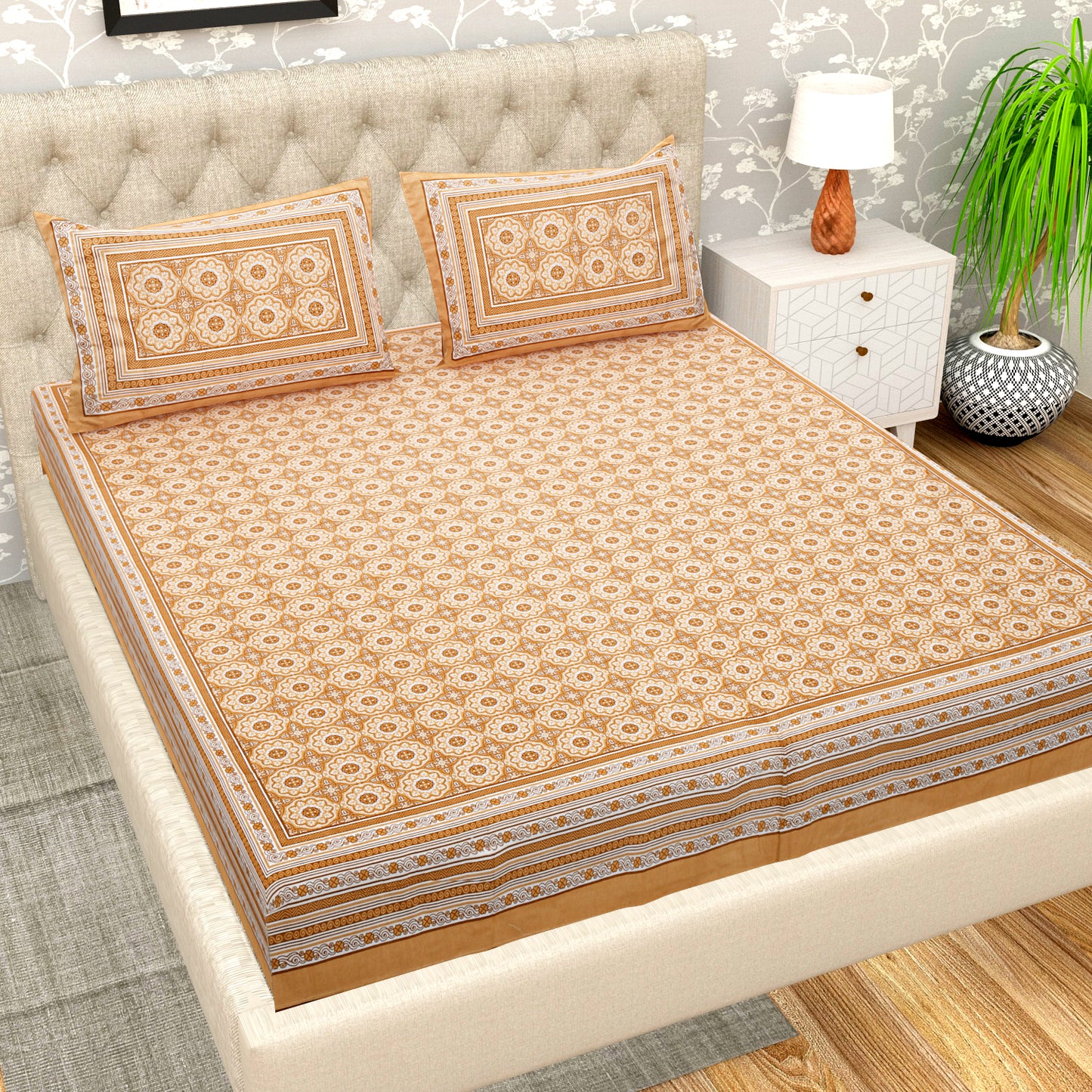 108 X 108 inch Super King Size 100% Cotton Bedsheet for Double Bed with Pillow Cover Gift Or Decor