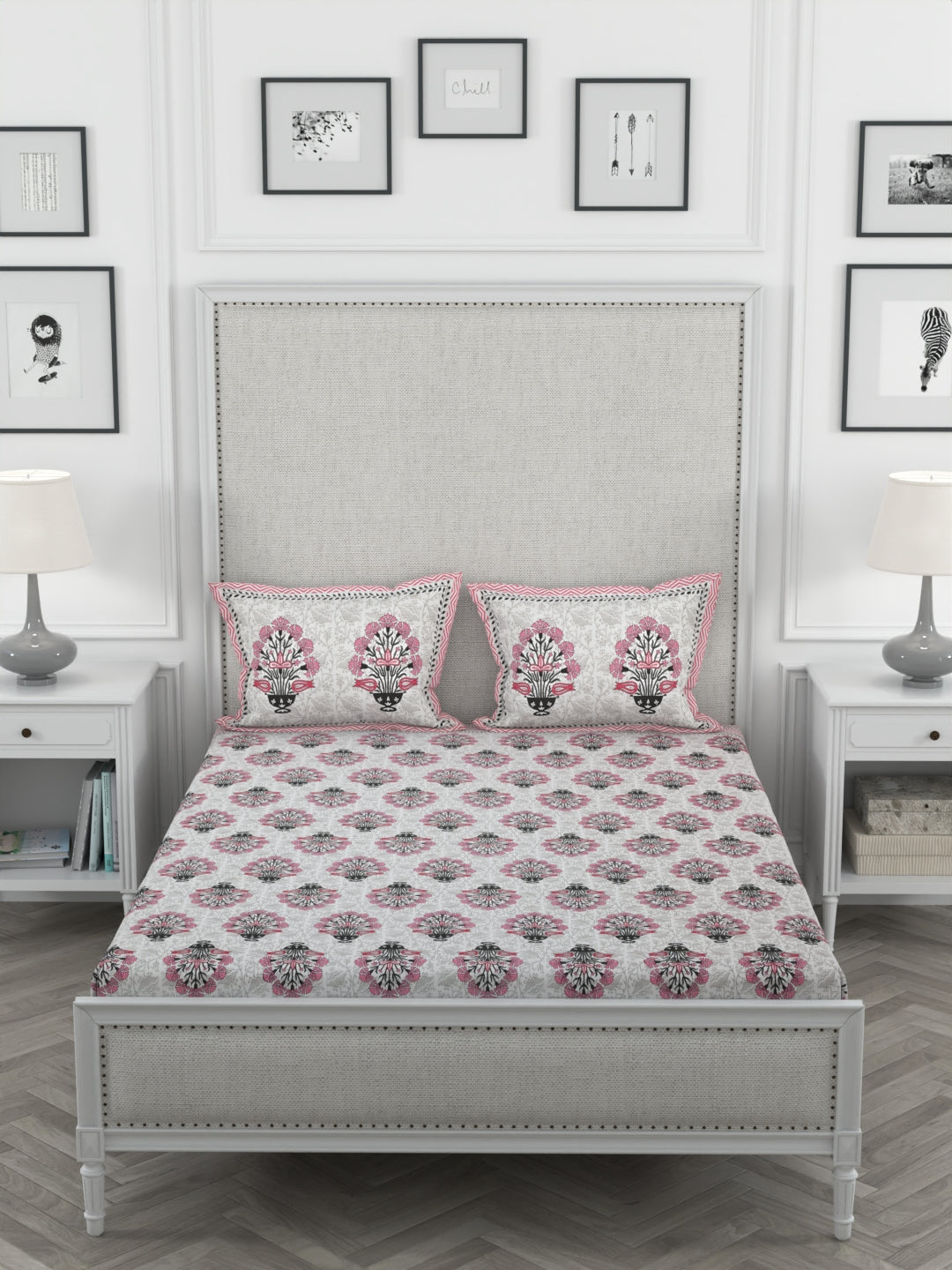 108 X 108 inch Super King Size 100% Cotton Bedsheet for Double Bed with Pillow Cover Gift Or Decor