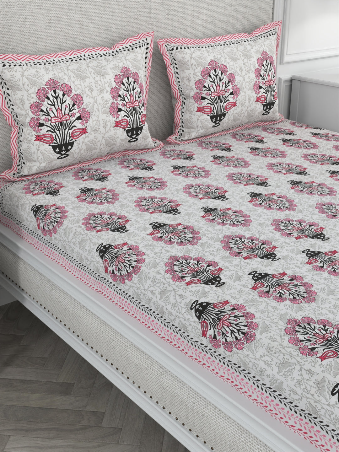 108 X 108 inch Super King Size 100% Cotton Bedsheet for Double Bed with Pillow Cover Gift Or Decor