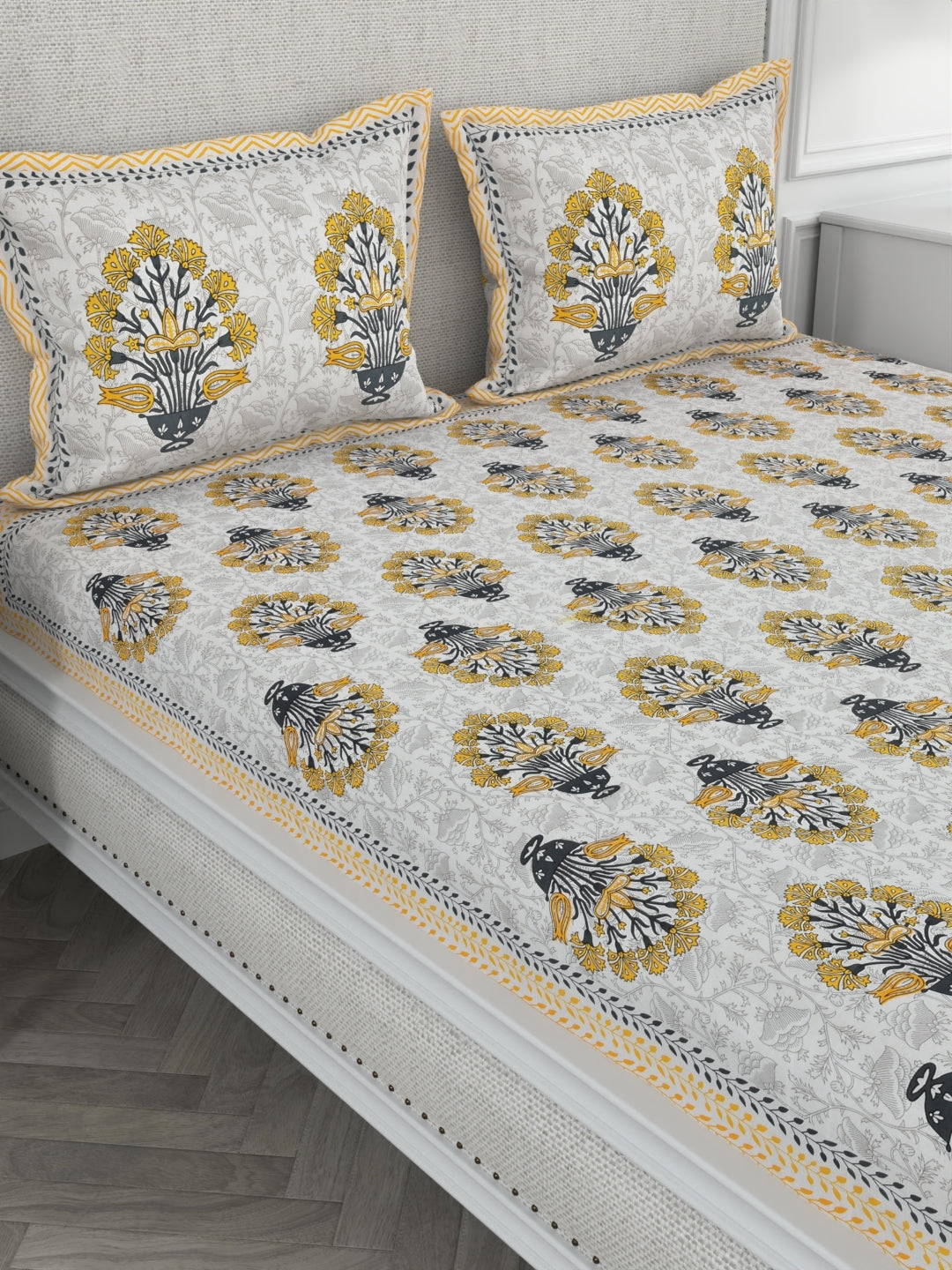 108 X 108 inch Super King Size 100% Cotton Bedsheet for Double Bed with Pillow Cover Gift Or Decor