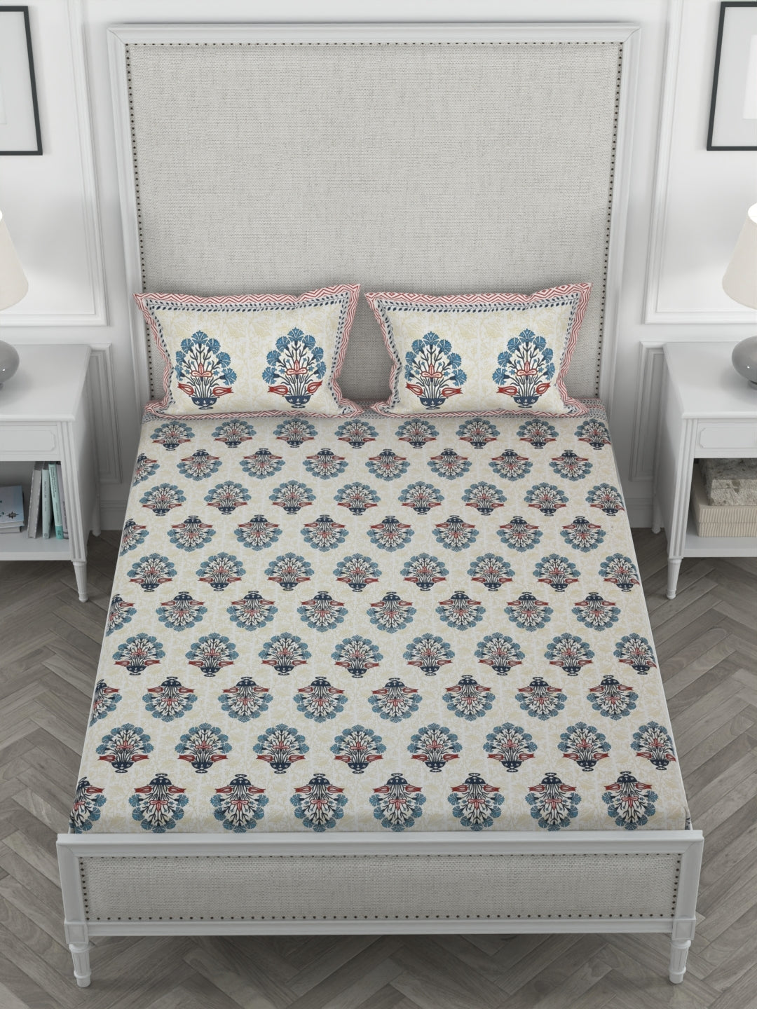 108 X 108 inch Super King Size 100% Cotton Bedsheet for Double Bed with Pillow Cover Gift Or Decor