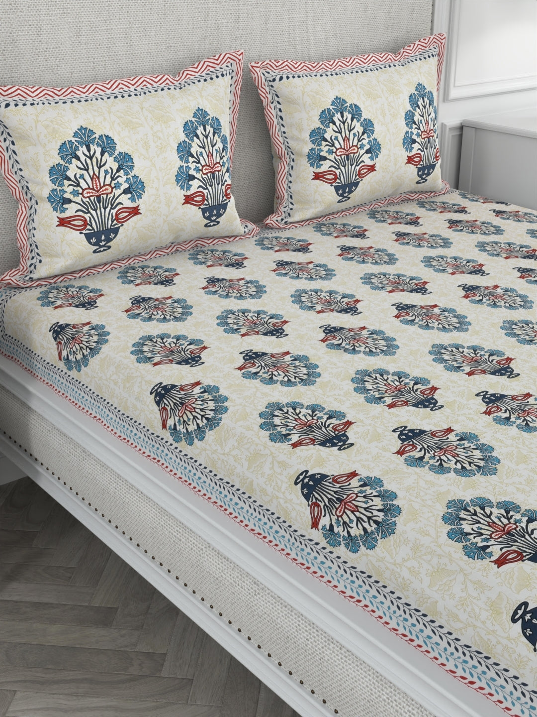 108 X 108 inch Super King Size 100% Cotton Bedsheet for Double Bed with Pillow Cover Gift Or Decor