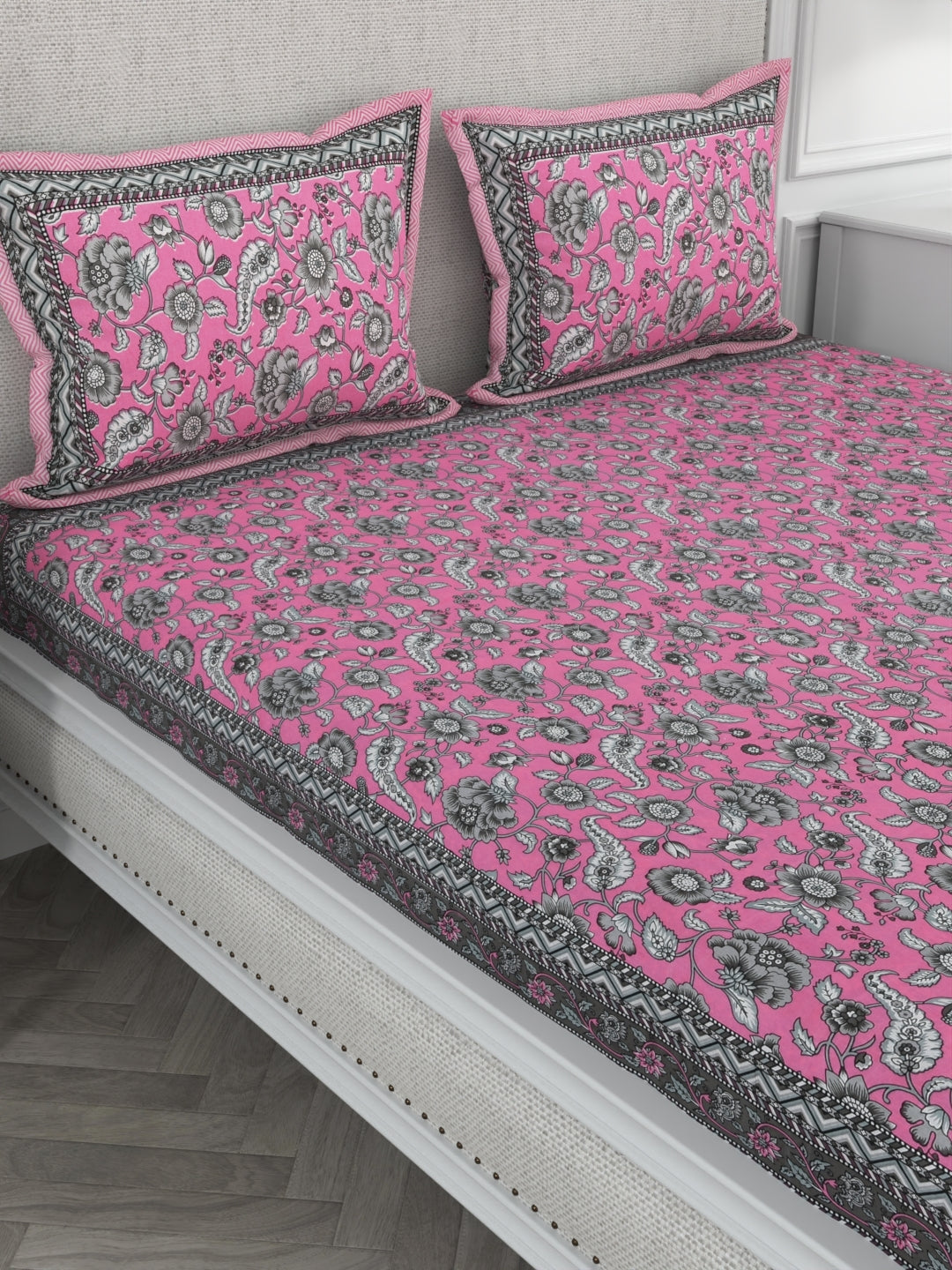 108 X 108 inch Super King Size 100% Cotton Bedsheet for Double Bed with Pillow Cover Gift Or Decor