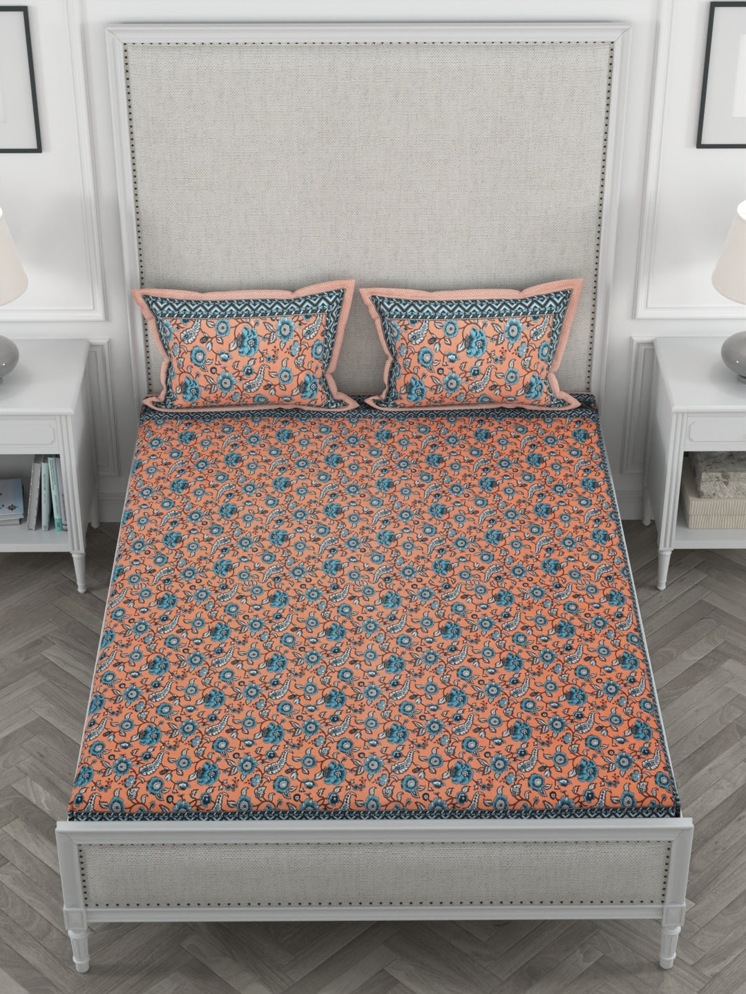 108 X 108 inch Super King Size 100% Cotton Bedsheet for Double Bed with Pillow Cover Gift Or Decor