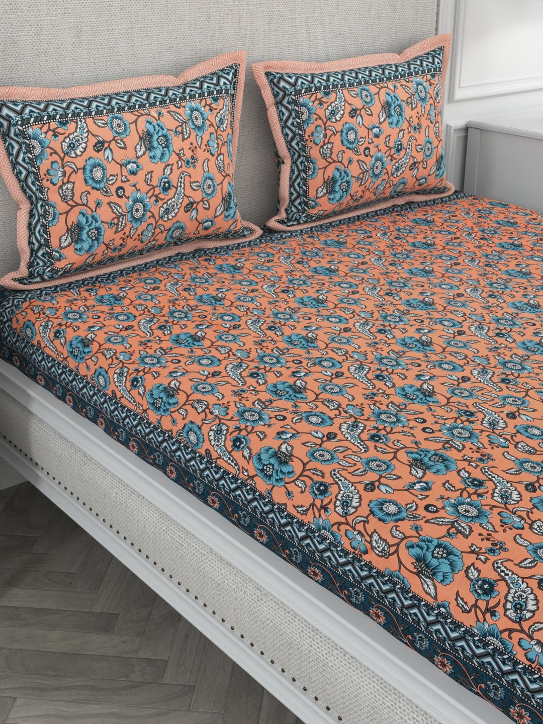 108 X 108 inch Super King Size 100% Cotton Bedsheet for Double Bed with Pillow Cover Gift Or Decor