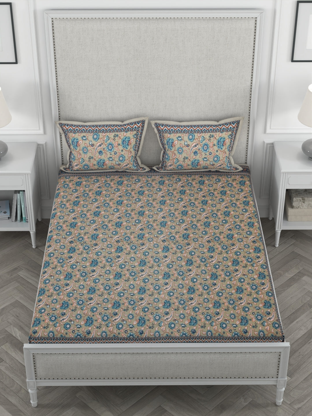 108 X 108 inch Super King Size 100% Cotton Bedsheet for Double Bed with Pillow Cover Gift Or Decor