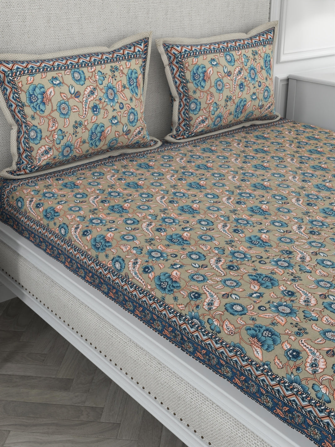108 X 108 inch Super King Size 100% Cotton Bedsheet for Double Bed with Pillow Cover Gift Or Decor