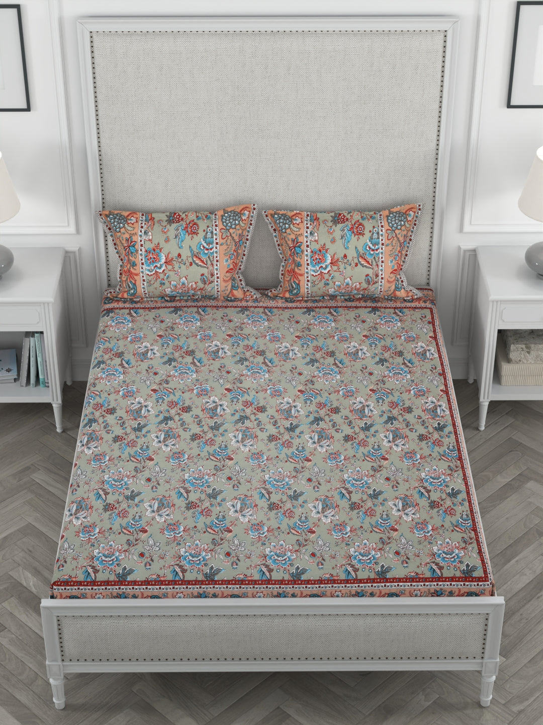 108 X 108 inch Super King Size 100% Cotton Bedsheet for Double Bed with Pillow Cover Gift Or Decor