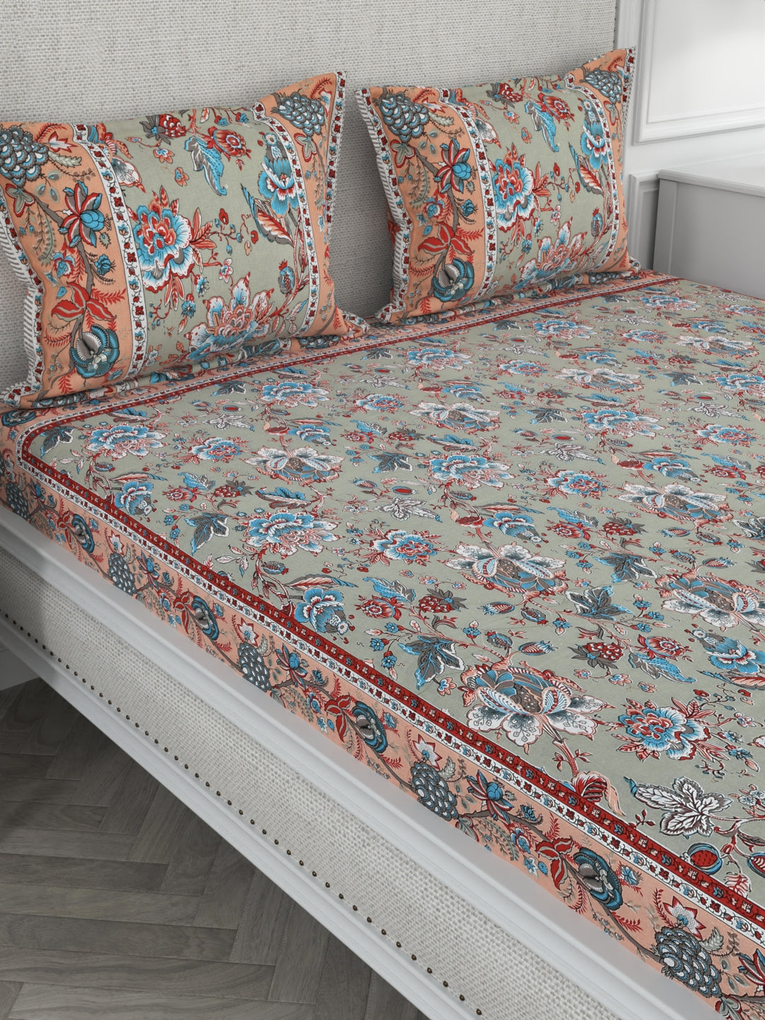 108 X 108 inch Super King Size 100% Cotton Bedsheet for Double Bed with Pillow Cover Gift Or Decor