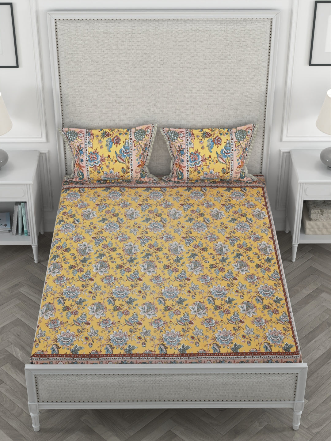 108 X 108 inch Super King Size 100% Cotton Bedsheet for Double Bed with Pillow Cover Gift Or Decor