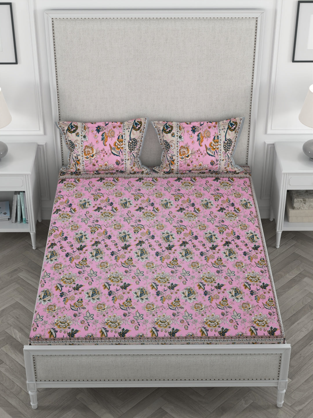 108 X 108 inch Super King Size 100% Cotton Bedsheet for Double Bed with Pillow Cover Gift Or Decor
