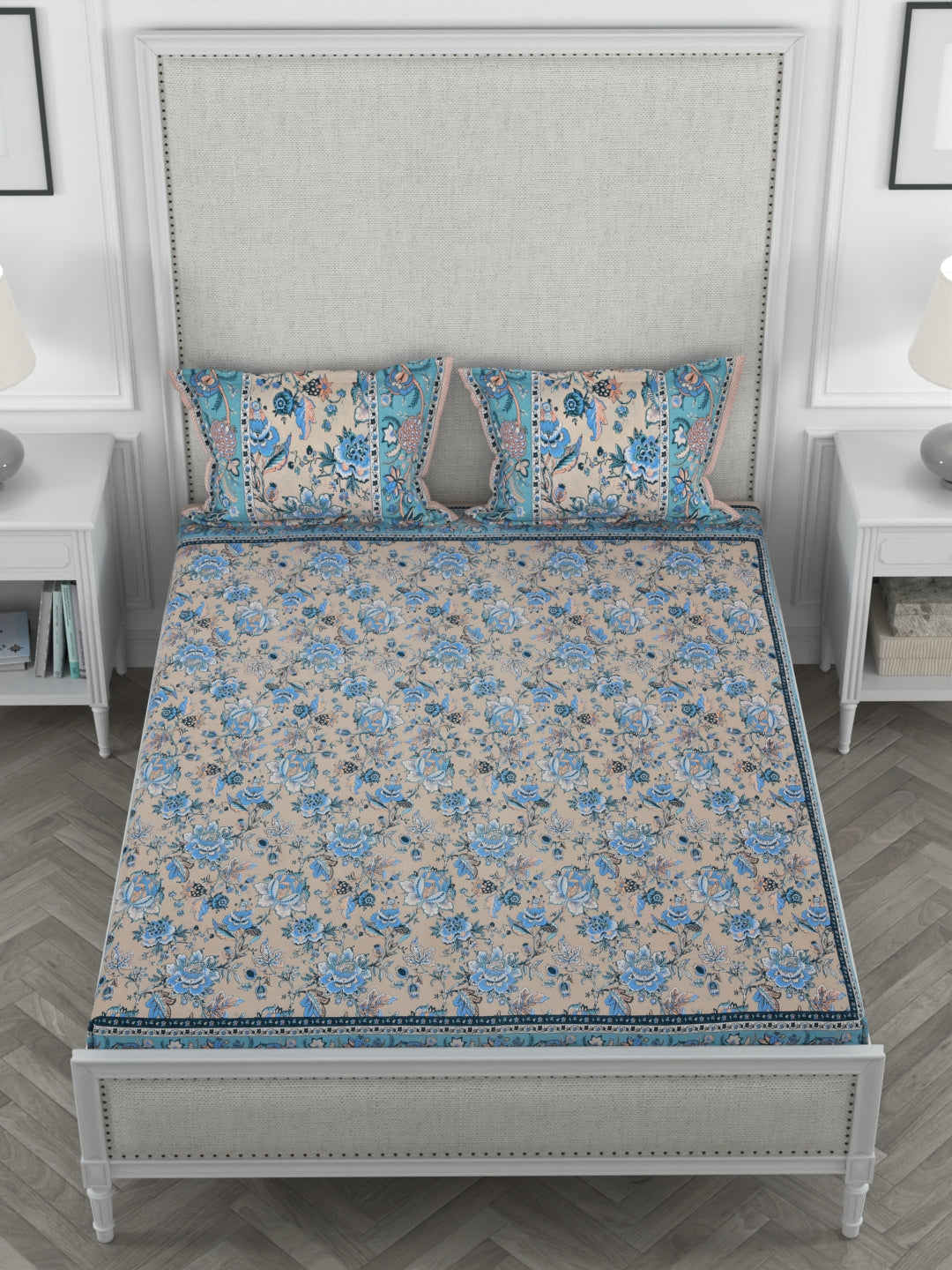 108 X 108 inch Super King Size 100% Cotton Bedsheet for Double Bed with Pillow Cover Gift Or Decor