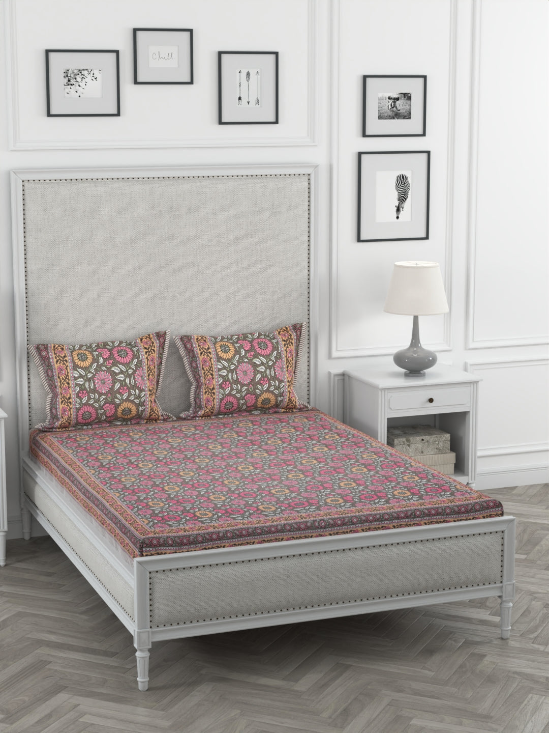 85 X 95 inch Queen Size 100% Cotton Bedsheet for Double Bed with Pillow Cover Gift Or Decor