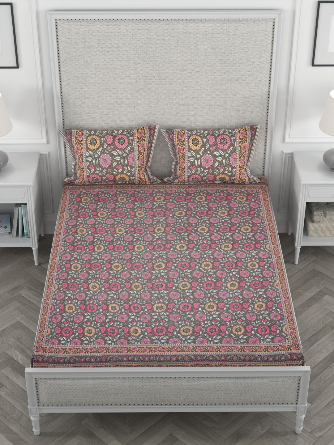 85 X 95 inch Queen Size 100% Cotton Bedsheet for Double Bed with Pillow Cover Gift Or Decor