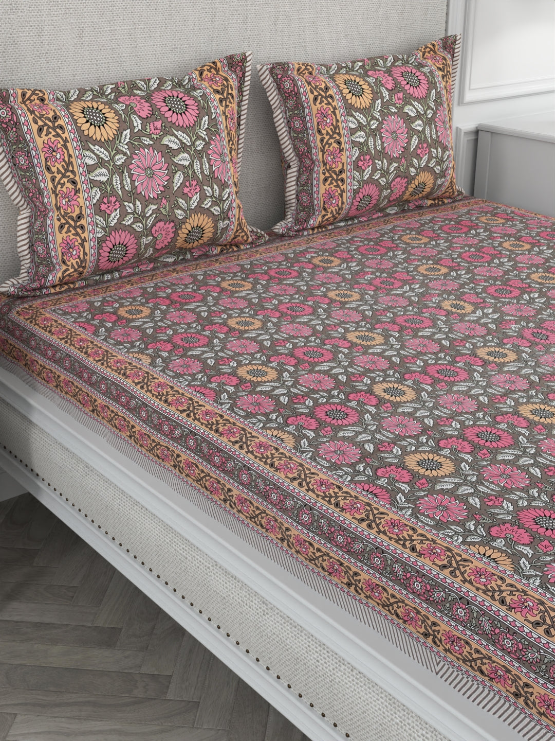 Super King Size 100% Cotton Bedsheet for Double Bed with Pillow Cover