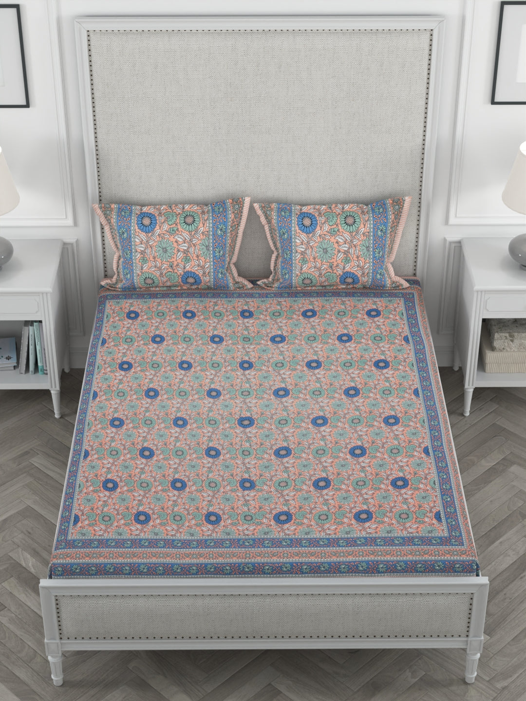 85 X 95 inch Queen Size 100% Cotton Bedsheet for Double Bed with Pillow Cover Gift Or Decor
