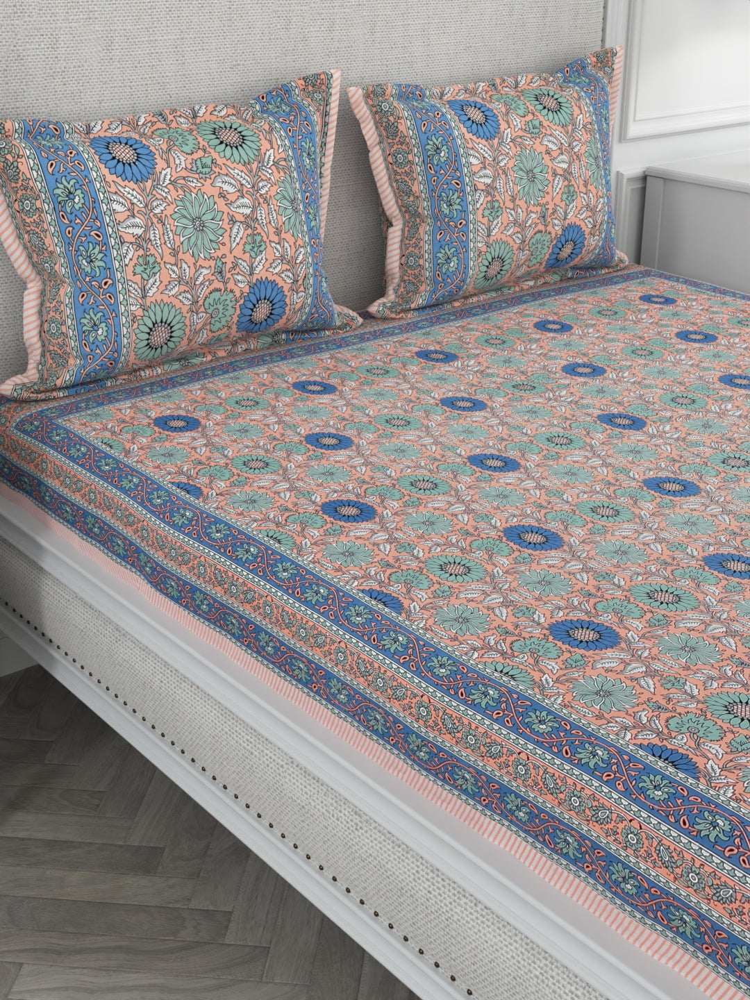 Super King Size 100% Cotton Bedsheet for Double Bed with Pillow Cover