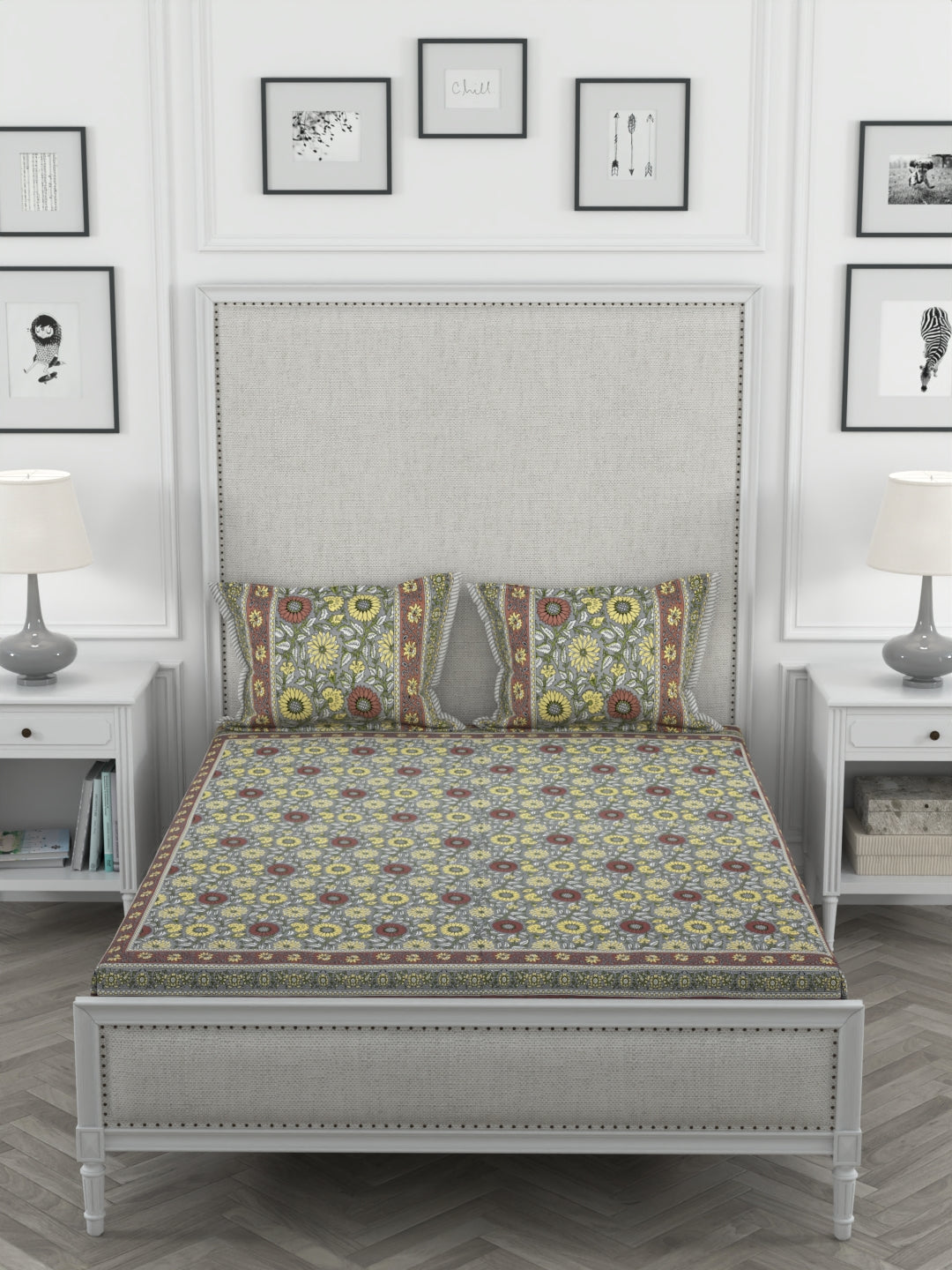 85 X 95 inch Queen Size 100% Cotton Bedsheet for Double Bed with Pillow Cover Gift Or Decor