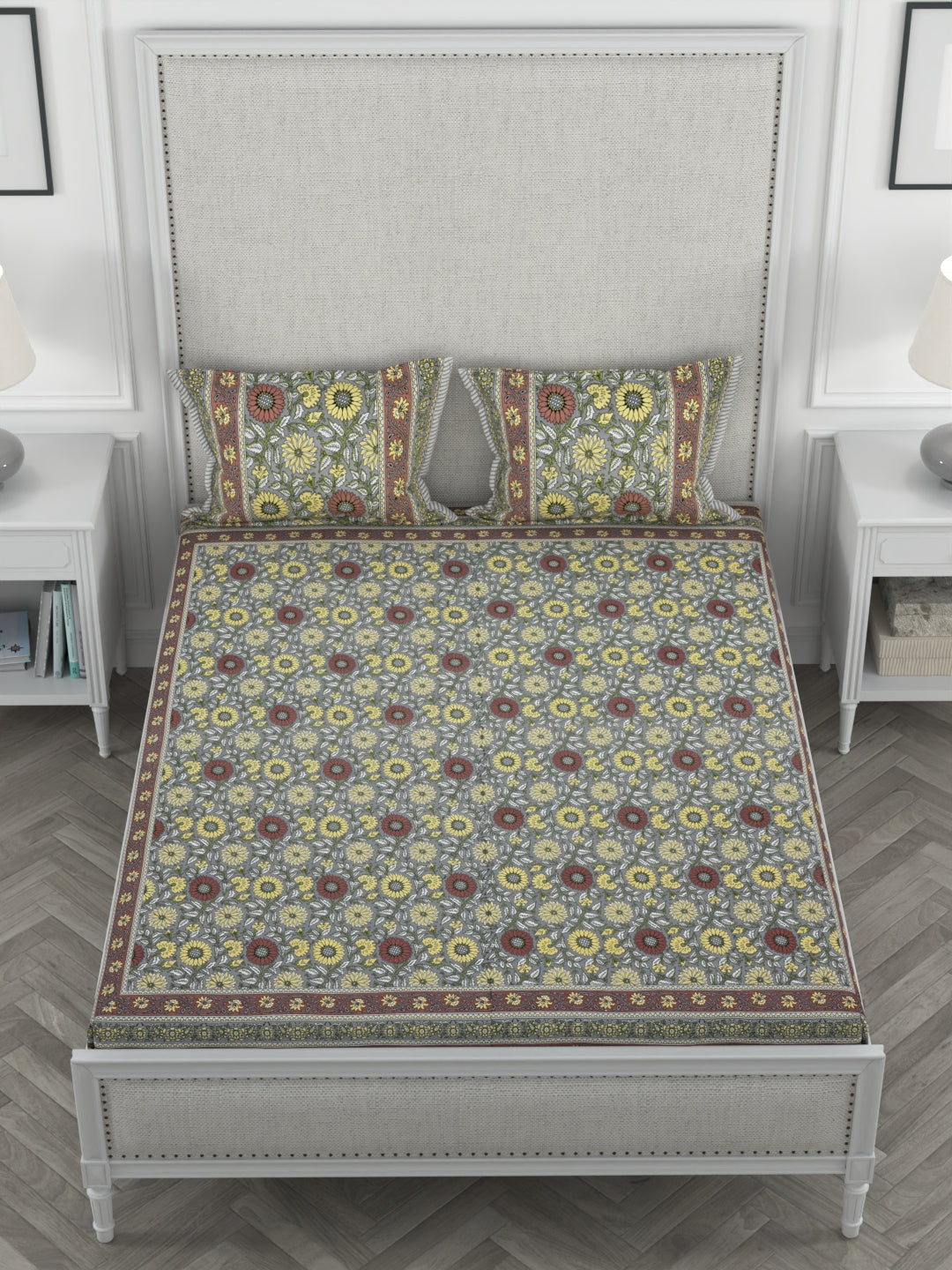 85 X 95 inch Queen Size 100% Cotton Bedsheet for Double Bed with Pillow Cover Gift Or Decor