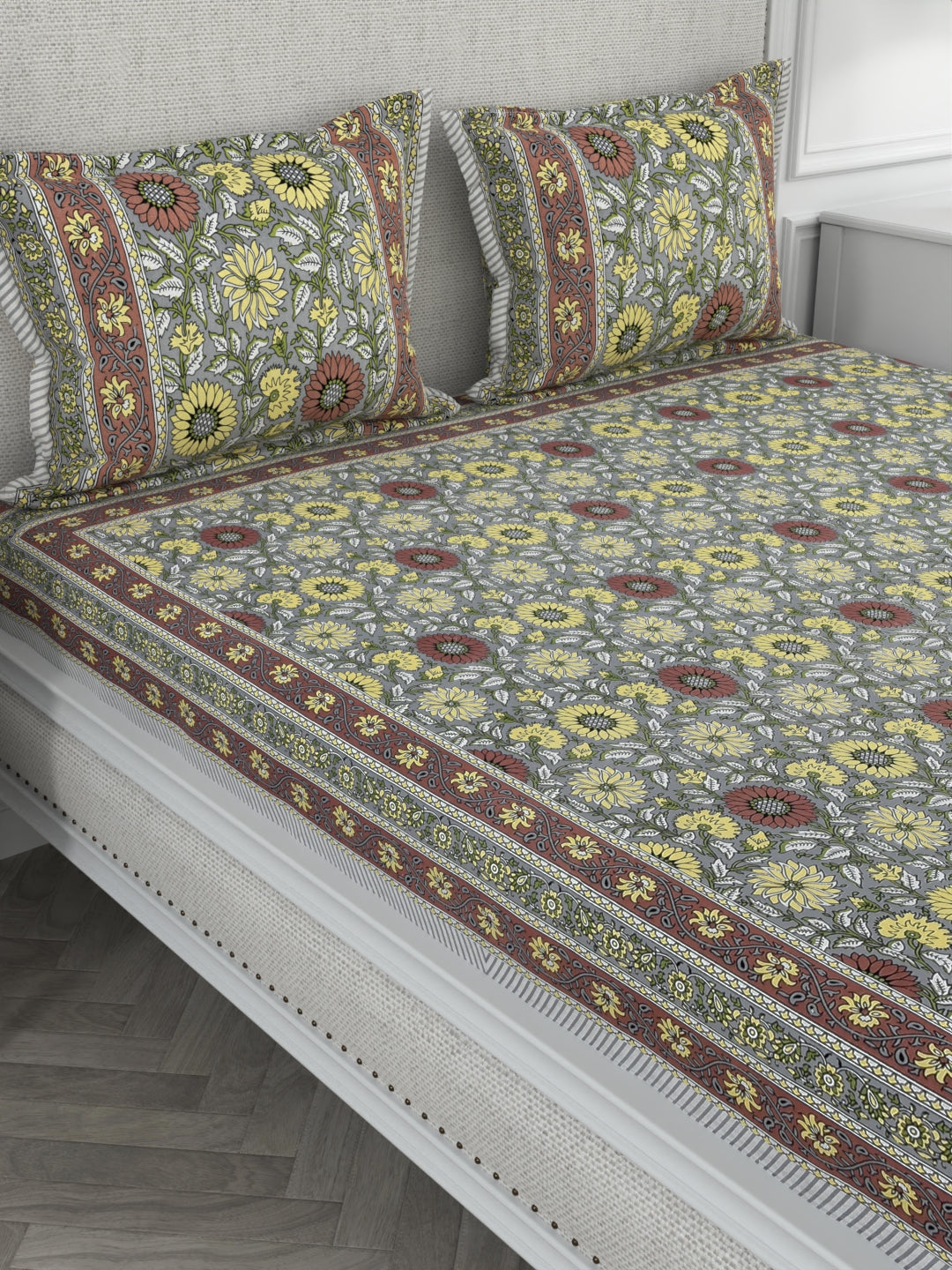 Super King Size 100% Cotton Bedsheet for Double Bed with Pillow Cover