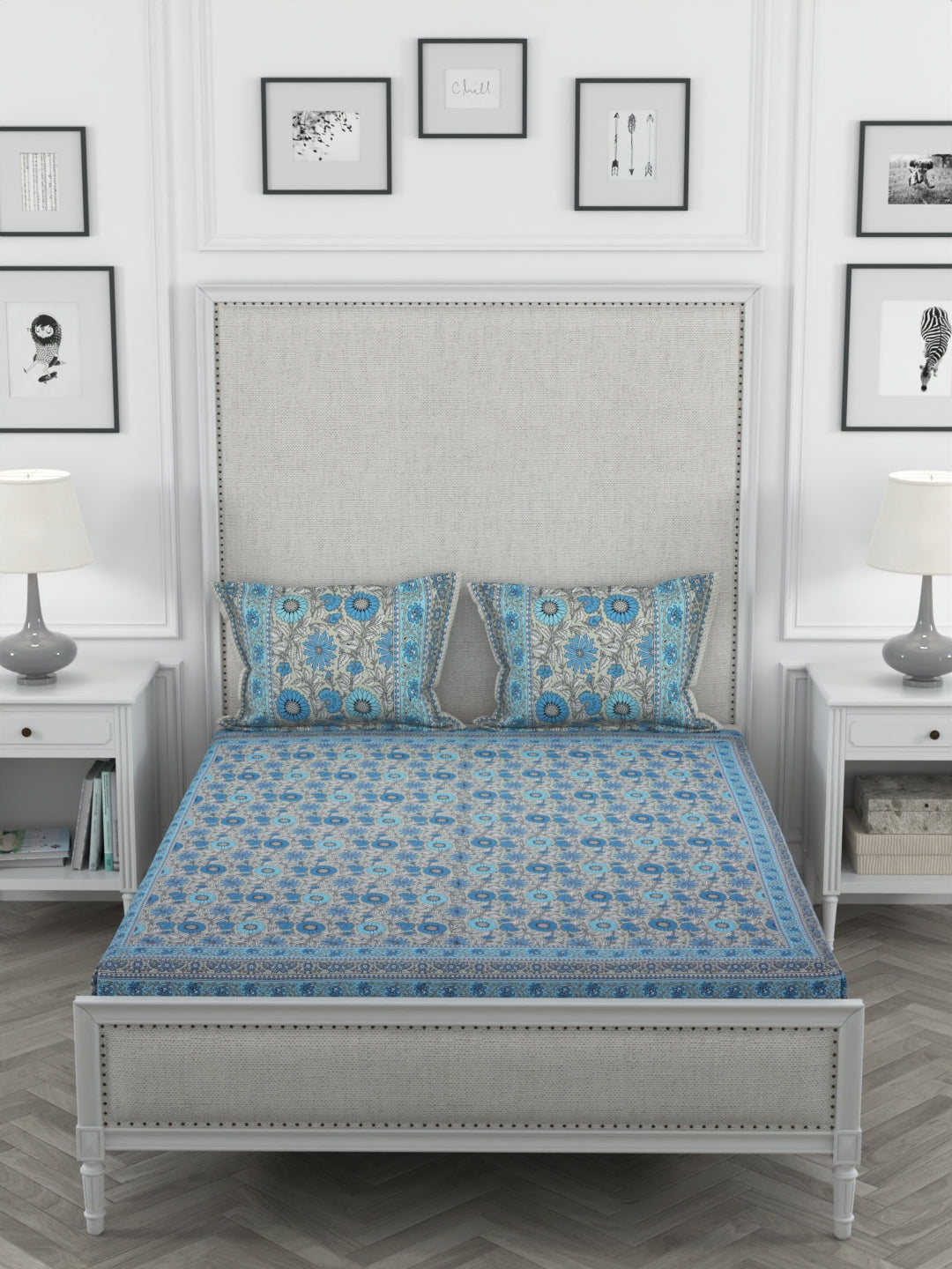 85 X 95 inch Queen Size 100% Cotton Bedsheet for Double Bed with Pillow Cover Gift Or Decor