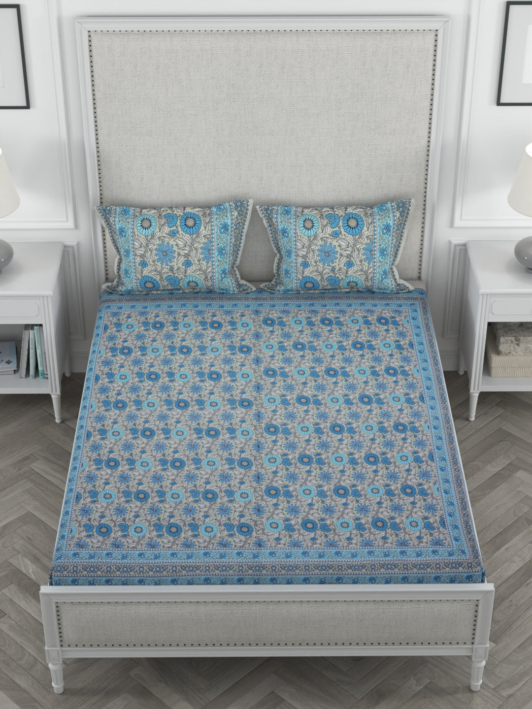 Super King Size 100% Cotton Bedsheet for Double Bed with Pillow Cover