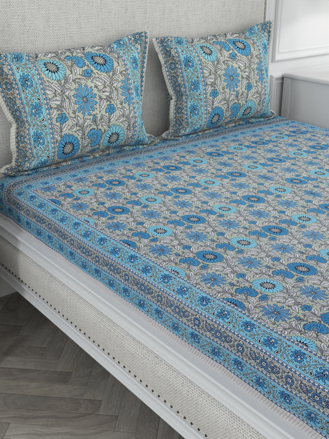 Super King Size 100% Cotton Bedsheet for Double Bed with Pillow Cover