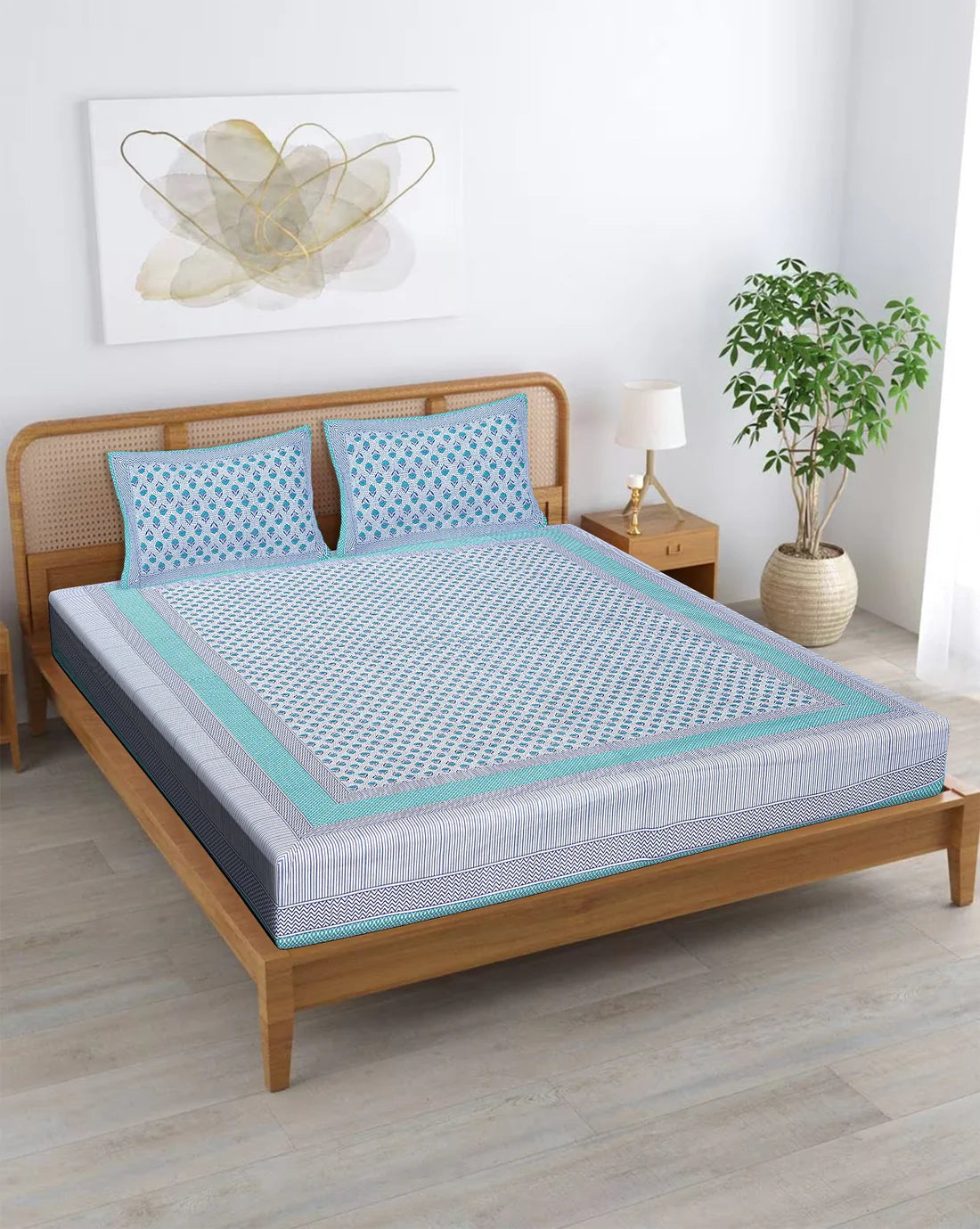100% Pure Organic Cotton Fabric Hand Block Printed King Size Double Bedsheet with 2 Pillow Covers 340 TC Gift Or Decor