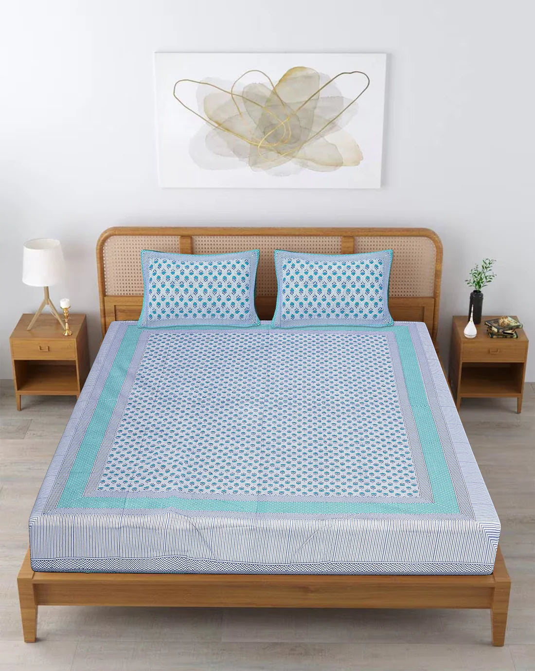 100% Pure Organic Cotton Fabric Hand Block Printed King Size Double Bedsheet with 2 Pillow Covers 340 TC Gift Or Decor