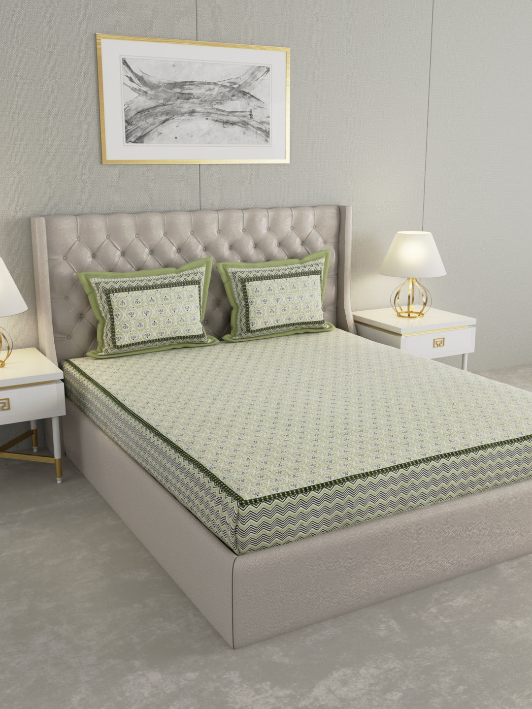 Pure Organic Cotton Bedsheet Hand Block Printed King Size with Pillow Covers 240 TC 90X108 inches