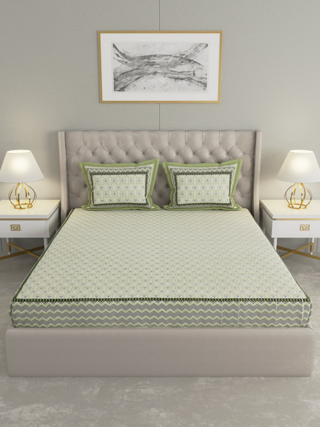 Pure Organic Cotton Bedsheet Hand Block Printed King Size with Pillow Covers 240 TC 90X108 inches