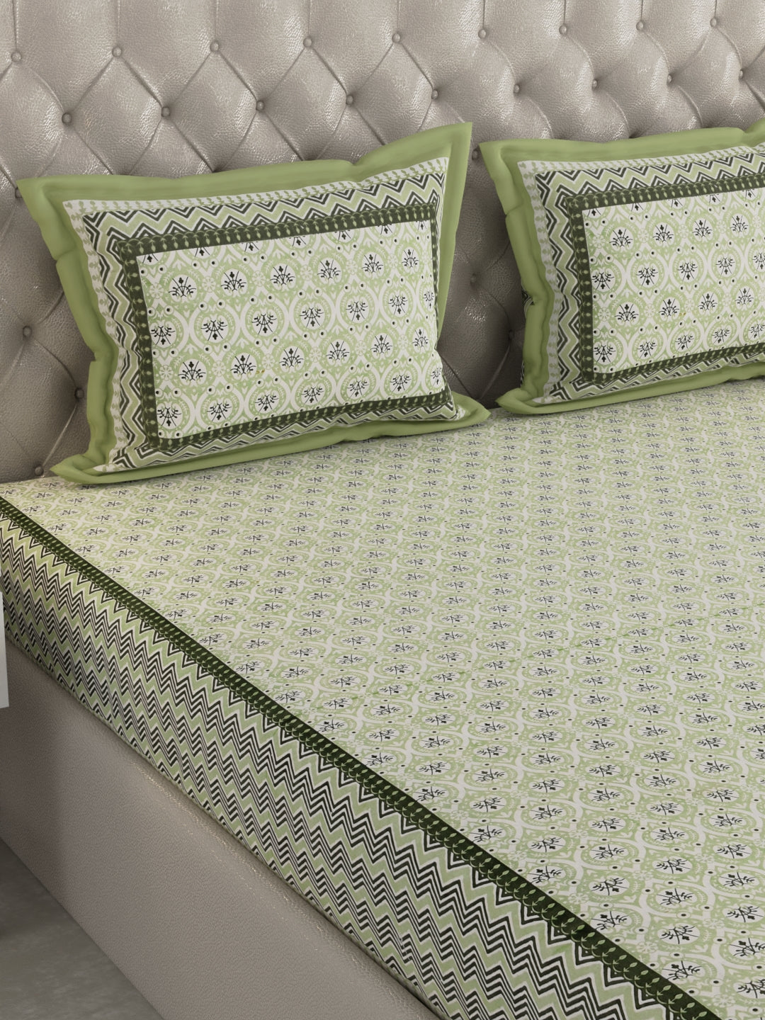 Pure Organic Cotton Bedsheet Hand Block Printed King Size with Pillow Covers 240 TC 90X108 inches