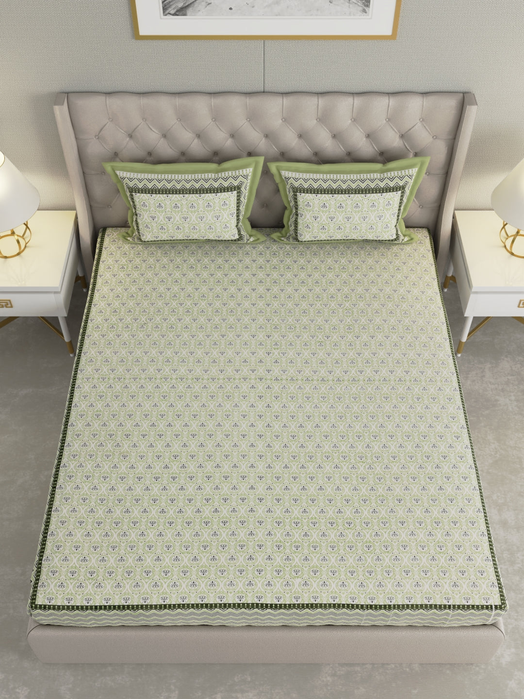 Pure Organic Cotton Bedsheet Hand Block Printed King Size with Pillow Covers 240 TC 90X108 inches