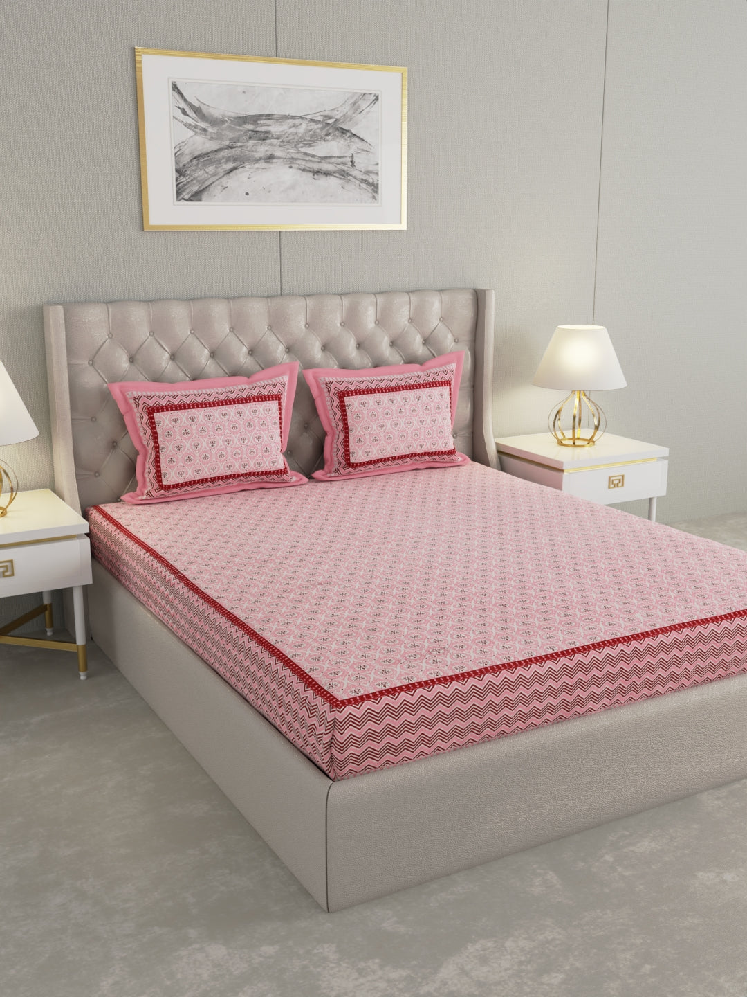 Pure Organic Cotton Bedsheet Hand Block Printed King Size with Pillow Covers 240 TC 90X108 inches