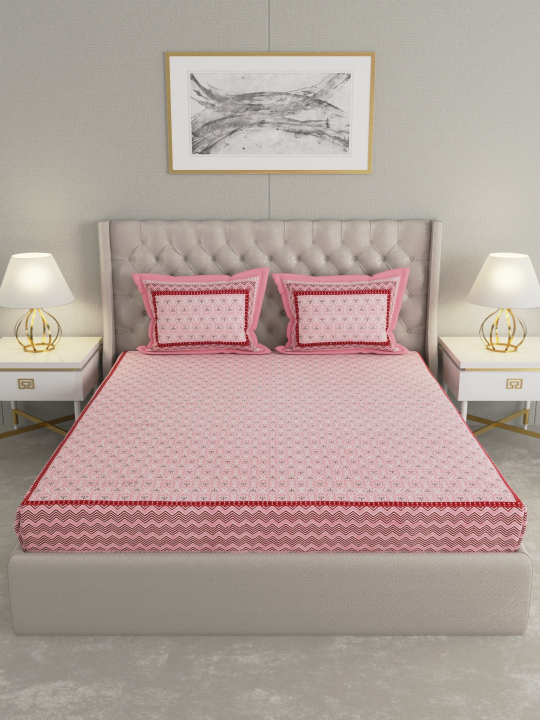 Pure Organic Cotton Bedsheet Hand Block Printed King Size with Pillow Covers 240 TC 90X108 inches