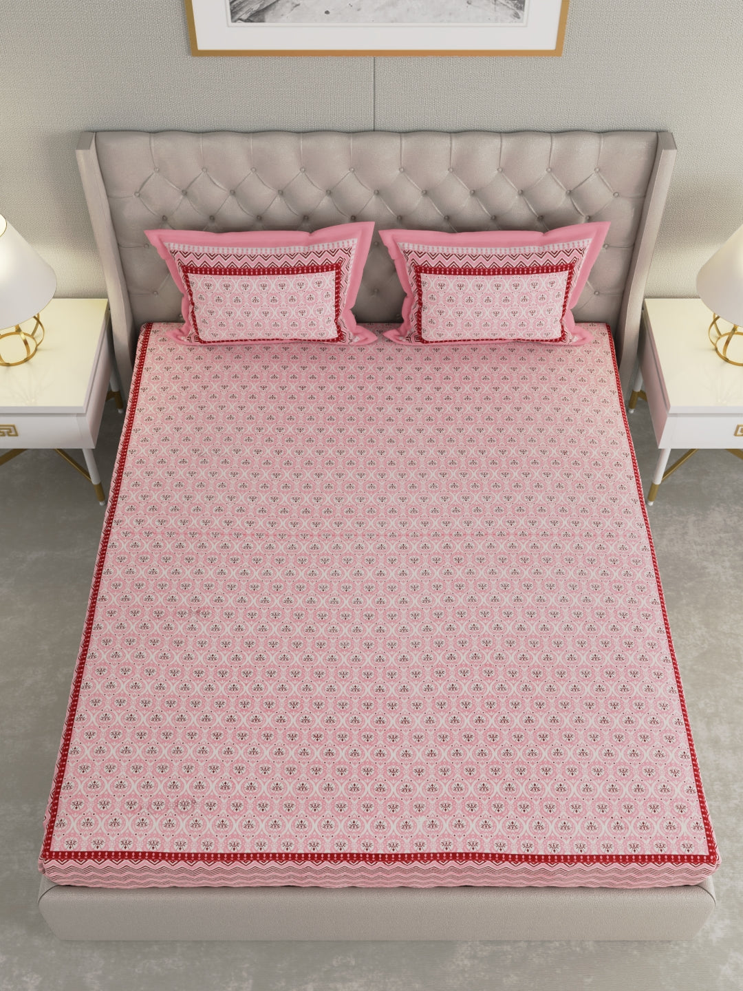 Pure Organic Cotton Bedsheet Hand Block Printed King Size with Pillow Covers 240 TC 90X108 inches