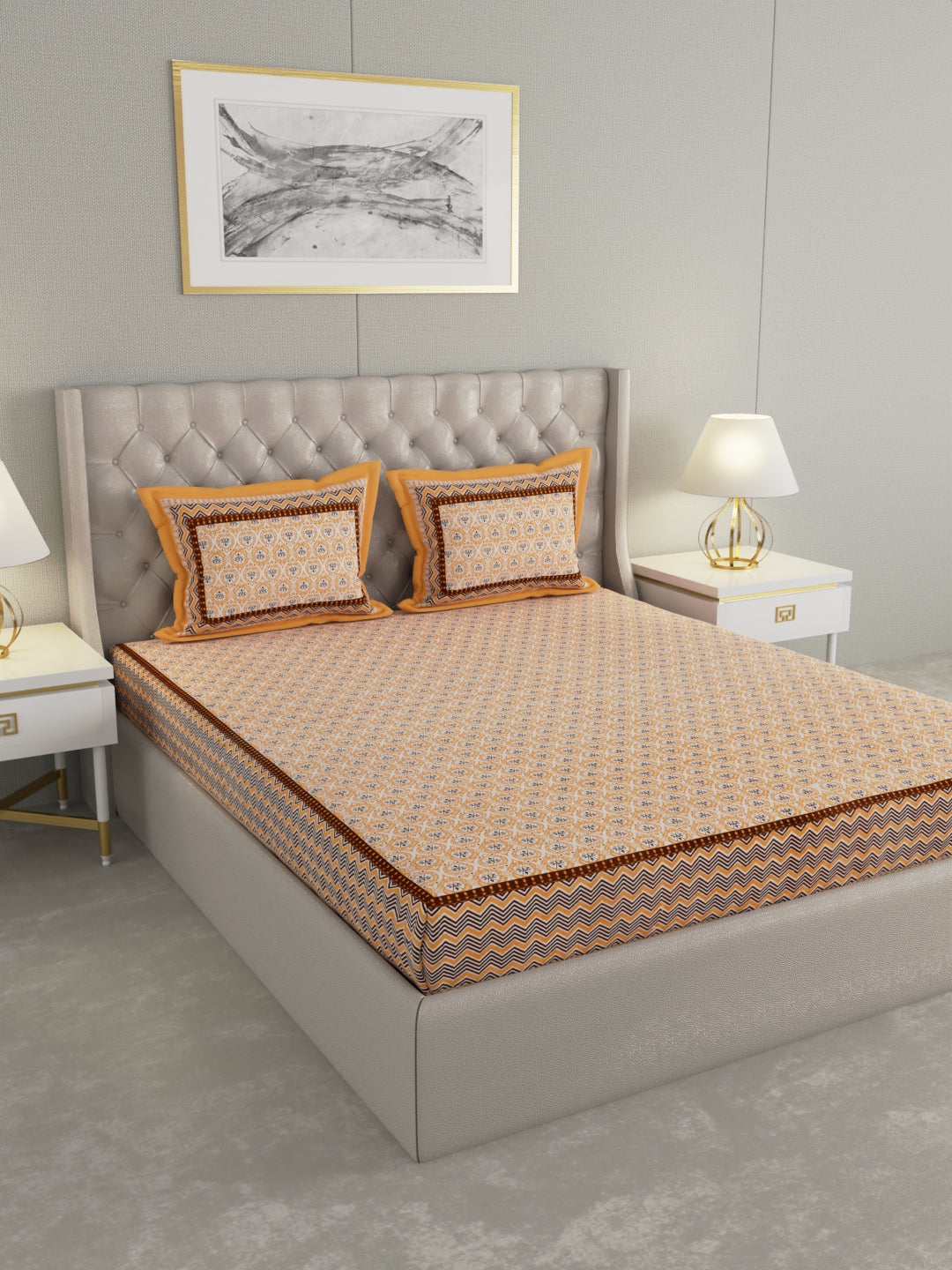Pure Organic Cotton Bedsheet Hand Block Printed King Size with Pillow Covers 240 TC 90X108 inches