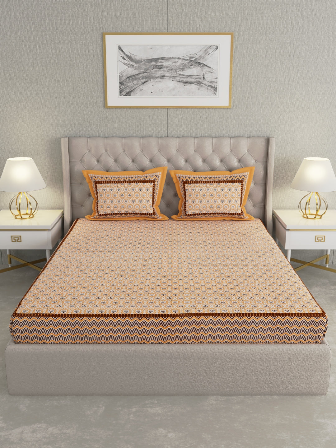 Pure Organic Cotton Bedsheet Hand Block Printed King Size with Pillow Covers 240 TC 90X108 inches