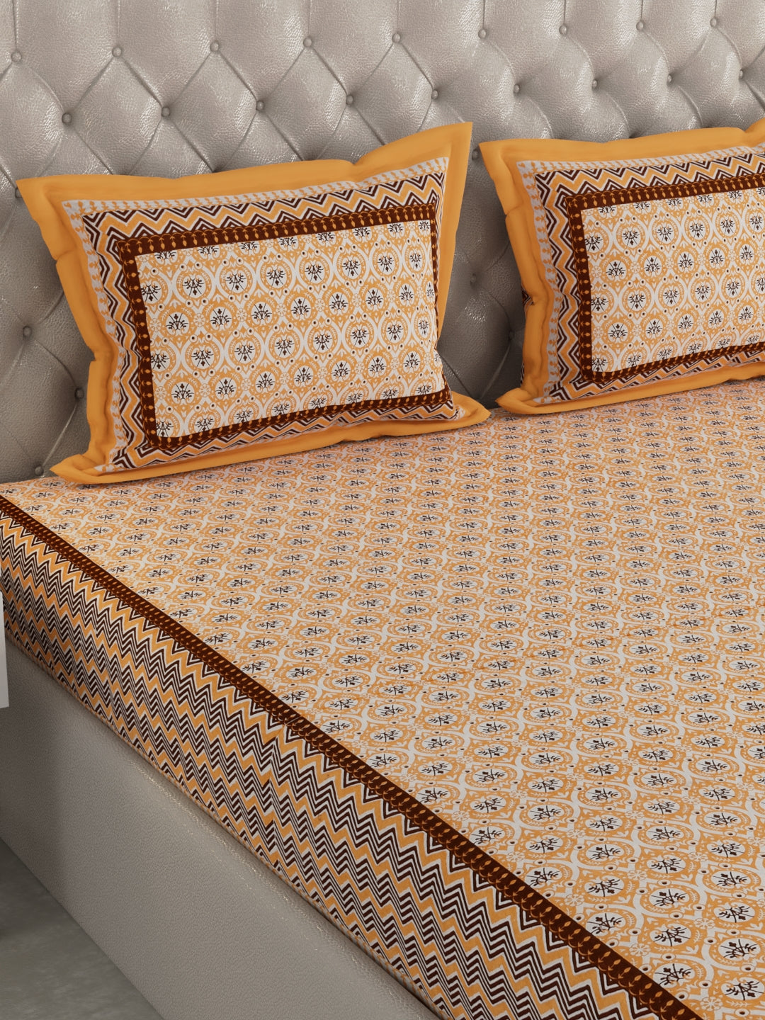 Pure Organic Cotton Bedsheet Hand Block Printed King Size with Pillow Covers 240 TC 90X108 inches
