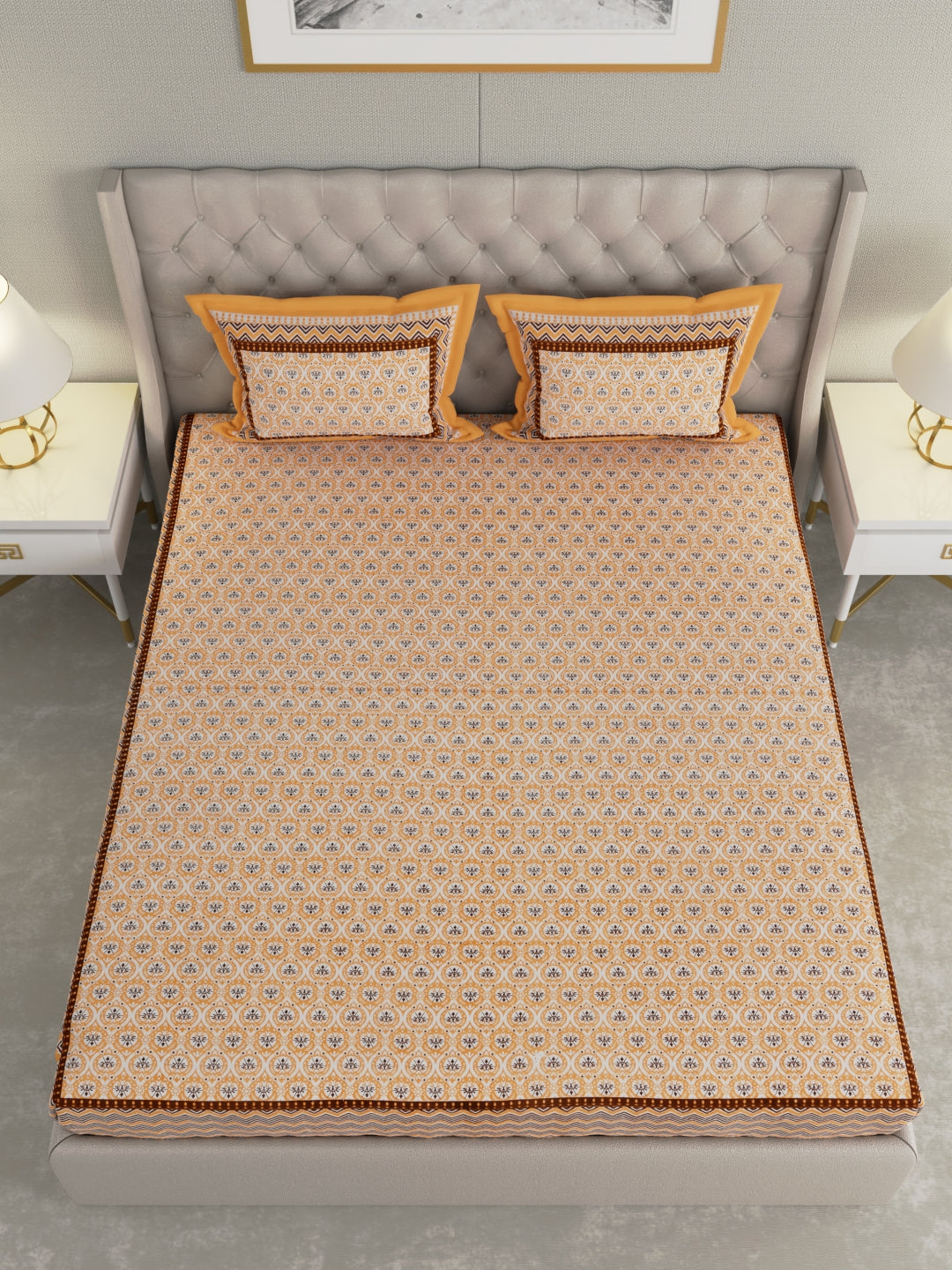 Pure Organic Cotton Bedsheet Hand Block Printed King Size with Pillow Covers 240 TC 90X108 inches