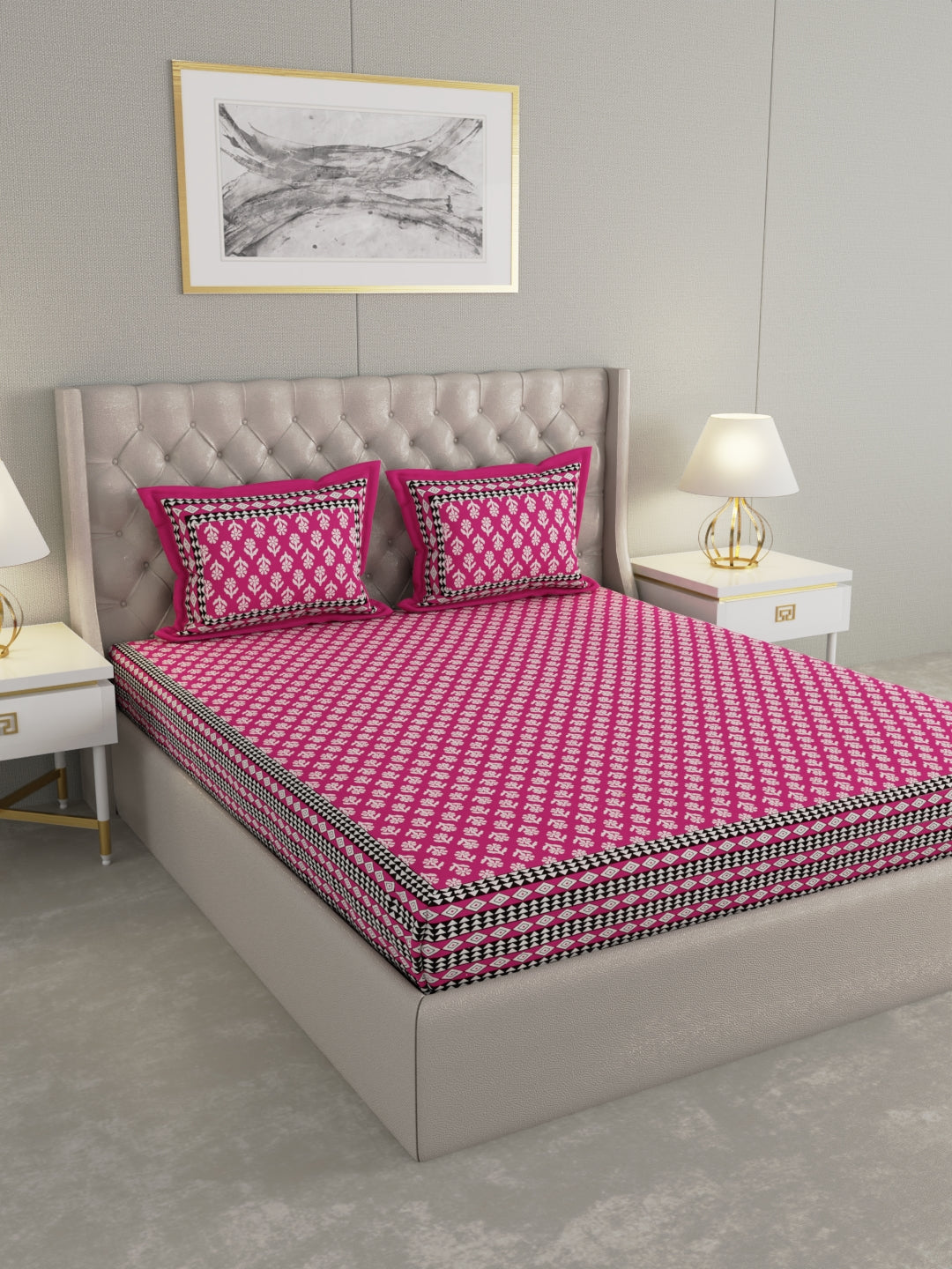 Pure Organic Cotton Bedsheet Hand Block Printed King Size with Pillow Covers 240 TC 90X108 inches