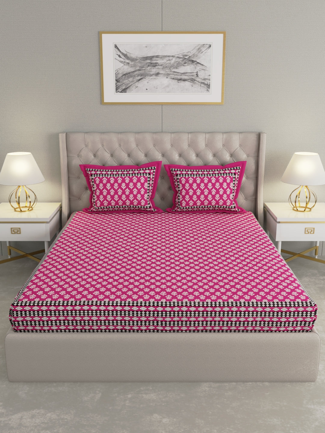Pure Organic Cotton Bedsheet Hand Block Printed King Size with Pillow Covers 240 TC 90X108 inches