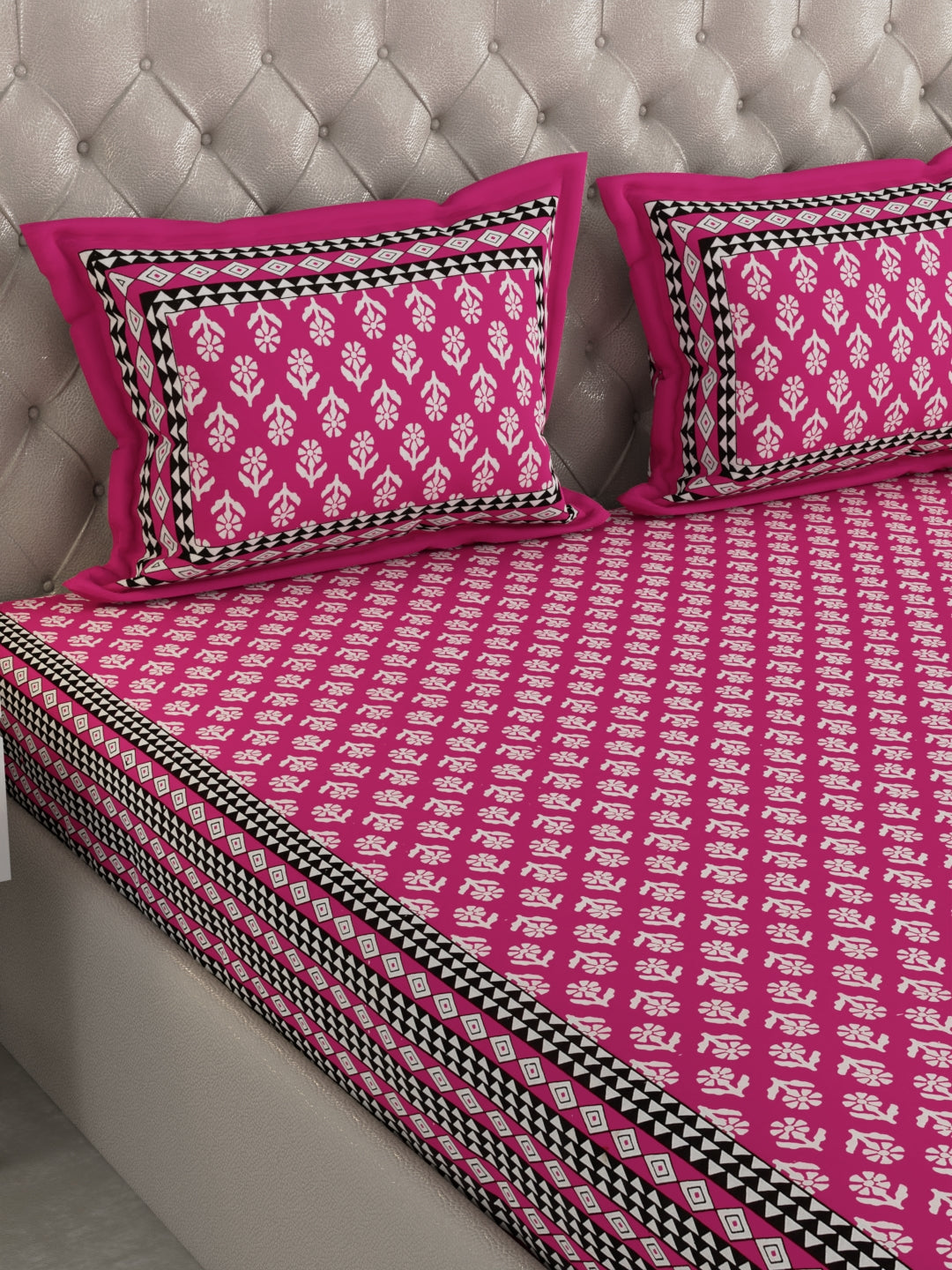 Pure Organic Cotton Bedsheet Hand Block Printed King Size with Pillow Covers 240 TC 90X108 inches