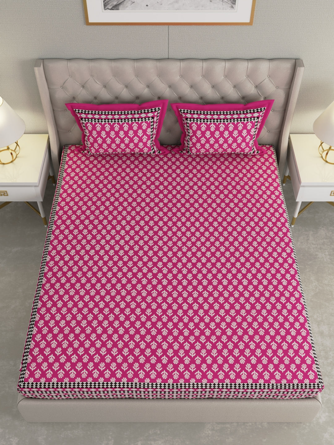 Pure Organic Cotton Bedsheet Hand Block Printed King Size with Pillow Covers 240 TC 90X108 inches