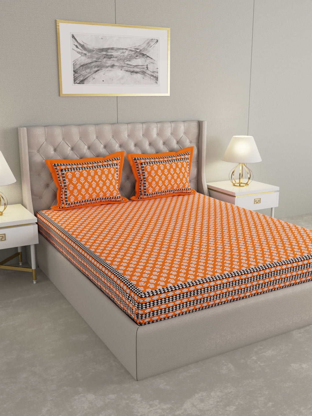 Pure Organic Cotton Bedsheet Hand Block Printed King Size with Pillow Covers 240 TC 90X108 inches