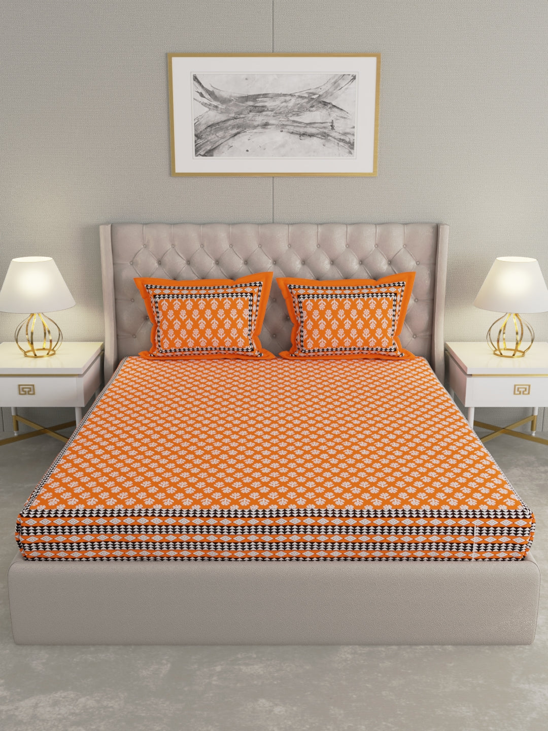 Pure Organic Cotton Bedsheet Hand Block Printed King Size with Pillow Covers 240 TC 90X108 inches